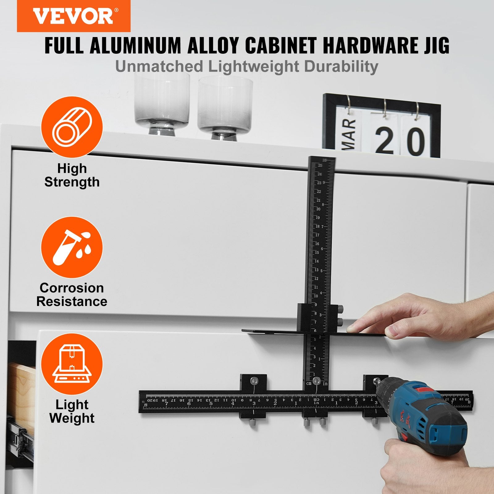 Bird Cage Accessories: VEVOR Cabinet Hardware Jig, Aluminum Alloy Cabinet Handle Jig with Center Punch, Adjustable Cabinet Hardware Template Tool, for Installation of Door Drawer Front Knobs Handles and Pulls