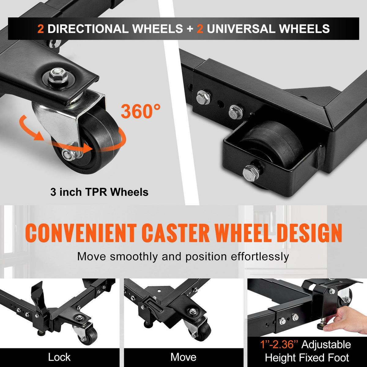 Mobile Base, 680.3 kg Capacity, Adjustable from 457.2 x 609.6 mm to 673.1 x 800.7 mm, Heavy Duty Universal Mobile Base Stand with Swivel Wheels, for Woodworking Equipment, Bandsaw, Power Tools