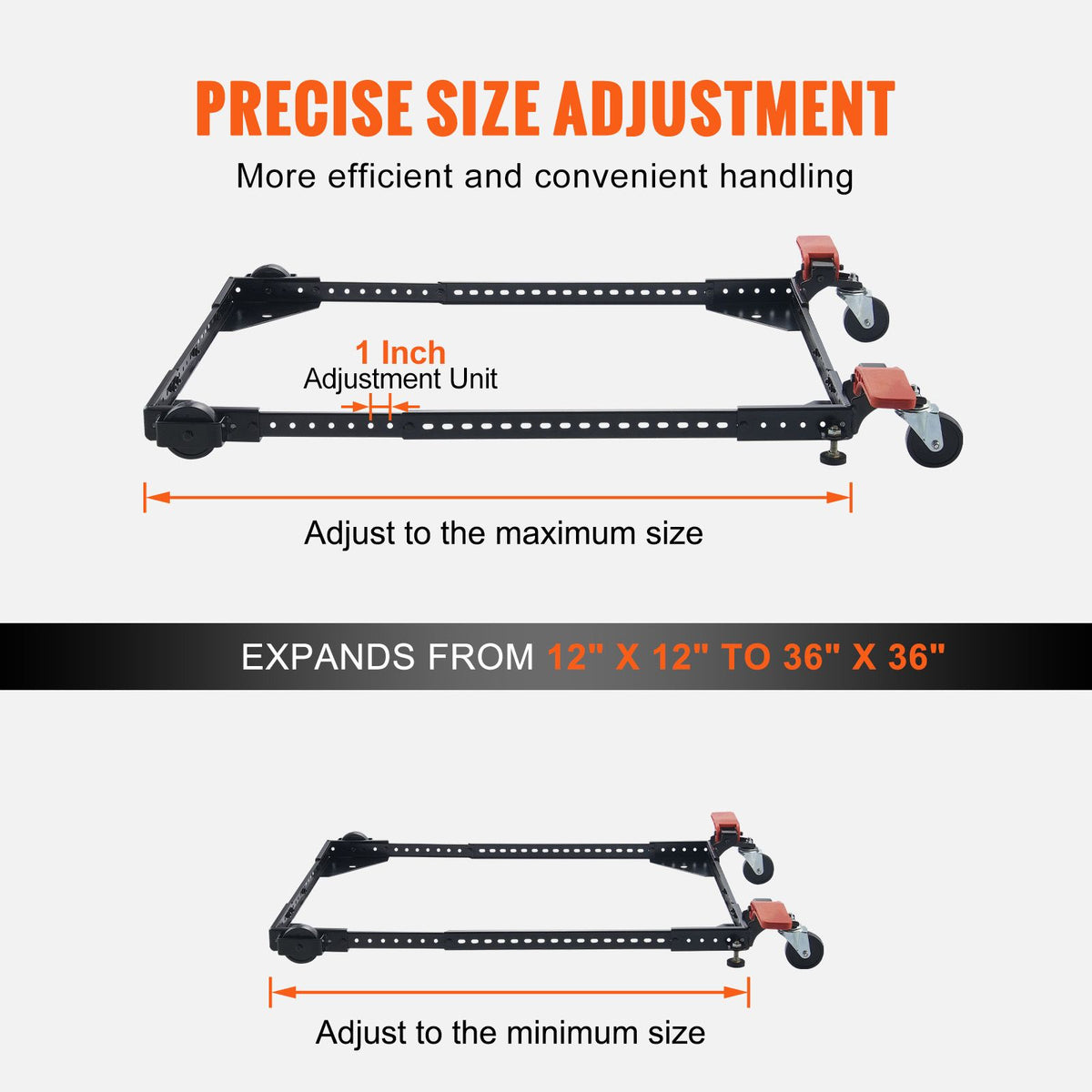 Mobile Base, 226.8 kg Capacity, Adjustable from 304 x 304 mm to 914 x 914 mm, Heavy Duty Universal Mobile Base Stand with Swivel Wheels, for Woodworking Equipment, Bandsaw, Power Tools, Machines