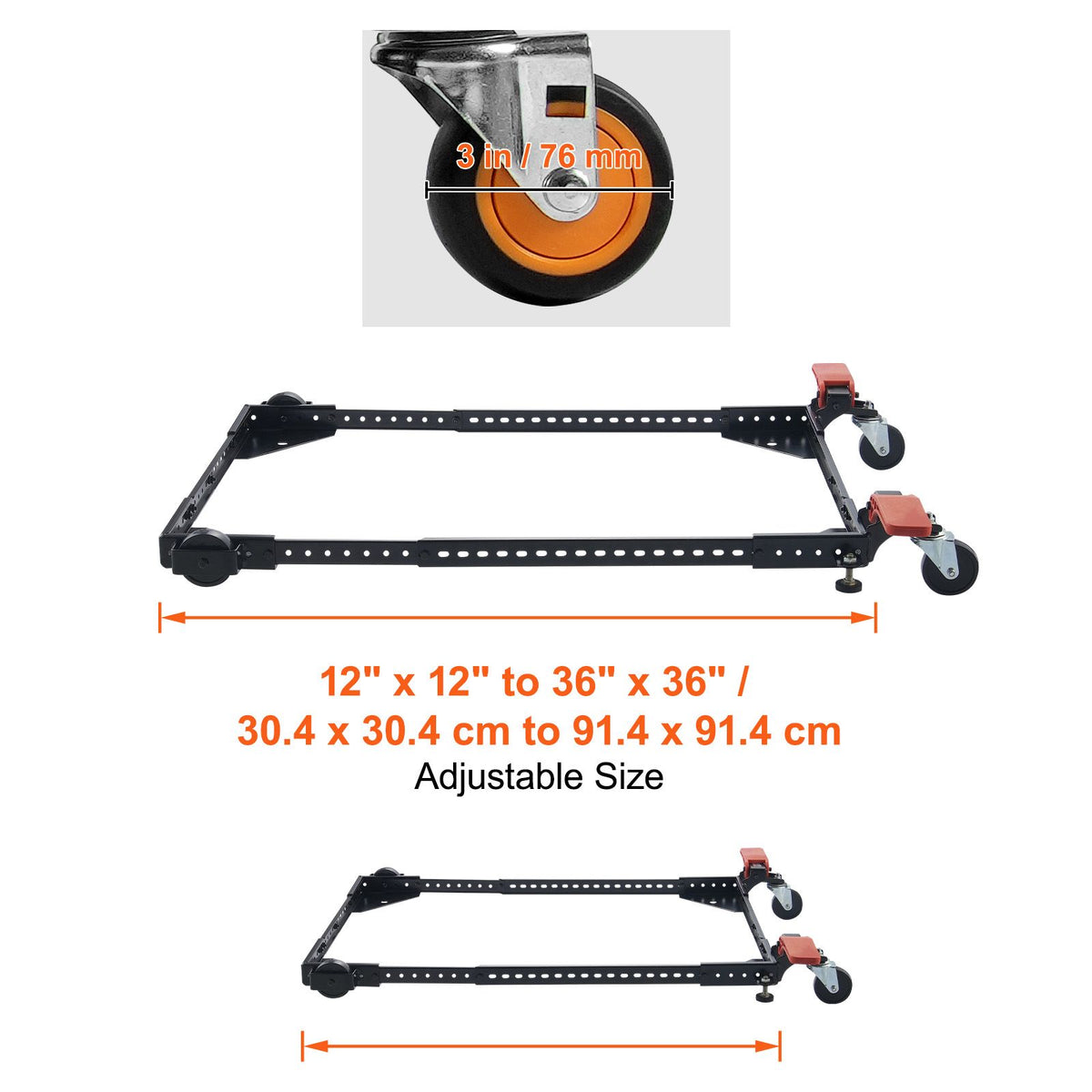 Mobile Base, 226.8 kg Capacity, Adjustable from 304 x 304 mm to 914 x 914 mm, Heavy Duty Universal Mobile Base Stand with Swivel Wheels, for Woodworking Equipment, Bandsaw, Power Tools, Machines