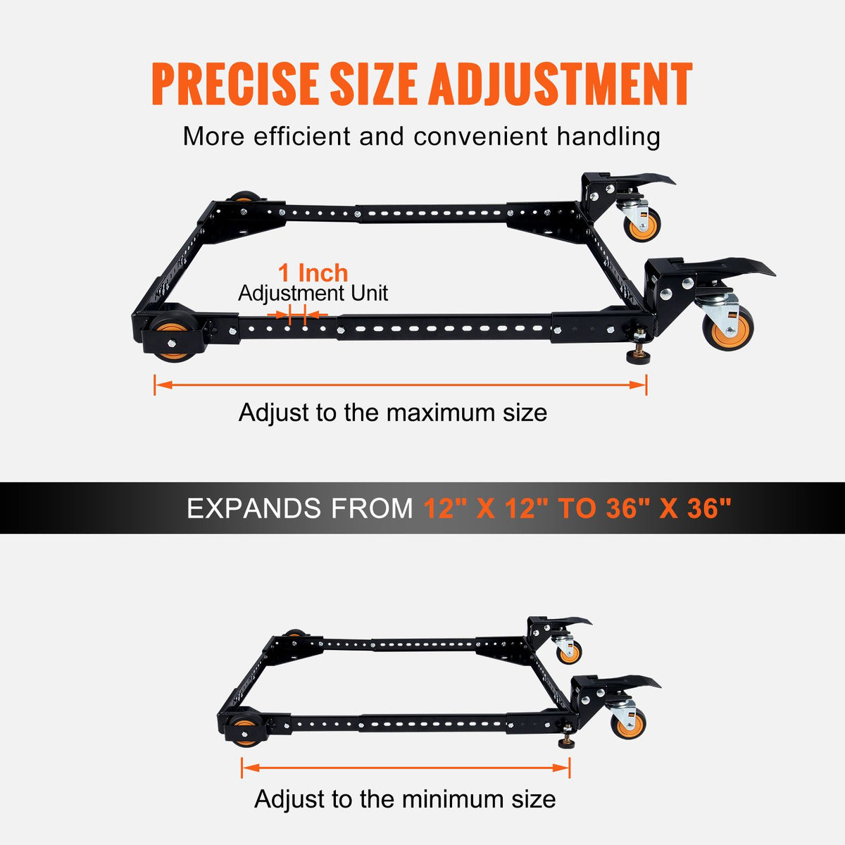 Mobile Base, 295.5 kg Capacity, Adjustable from 304 x 304 mm to 914 x 914 mm, Heavy Duty Universal Mobile Base Stand with Swivel Wheels, for Woodworking Equipment, Bandsaw, Power Tools, Machines