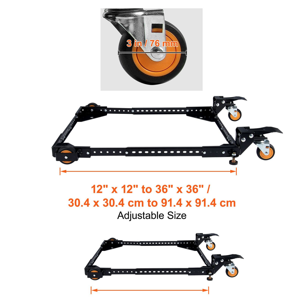 Mobile Base, 295.5 kg Capacity, Adjustable from 304 x 304 mm to 914 x 914 mm, Heavy Duty Universal Mobile Base Stand with Swivel Wheels, for Woodworking Equipment, Bandsaw, Power Tools, Machines