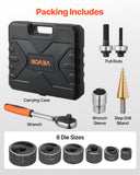 Caulking Tools: VEVOR Knockout Punch Set, 12.7 to 50.8mm SLUG-Buster Ratchet Knockout Set, Ratchet Wrench Knockouts Punch Sets for Aluminum, Mild steel, Fiberglass, Plastics, 6 Die Sizes, 40Cr Steel Ko Tool Kit