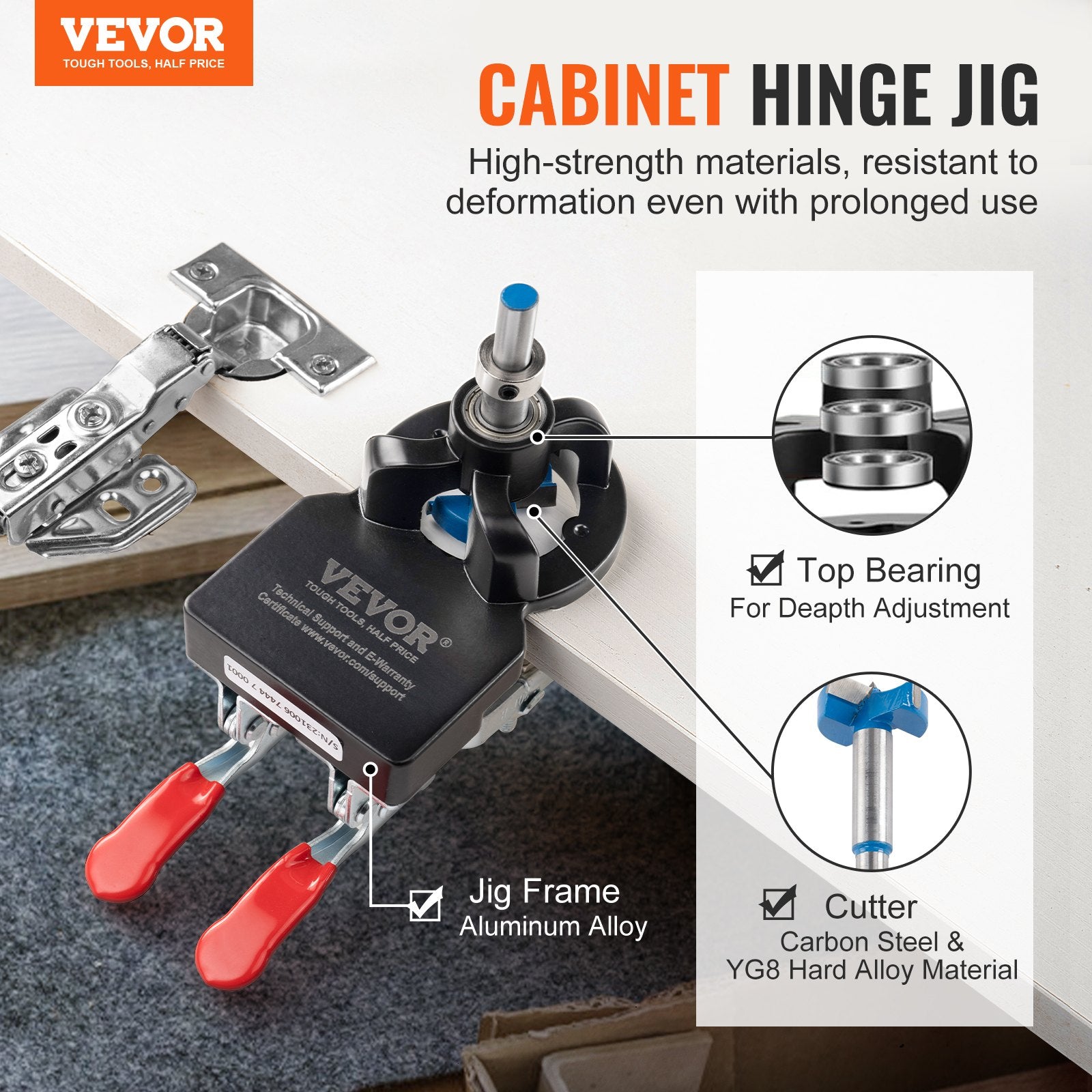 Hand Tools: VEVOR 35 mm Concealed Door Hinge Jig, Aluminum Alloy Cabinet Hinge Jig, Accurate Locking Dual Clamp Fixation Hinge Drill Jig with Accessories, Woodworking Tool for Doors Cabinets Hinges Mounting