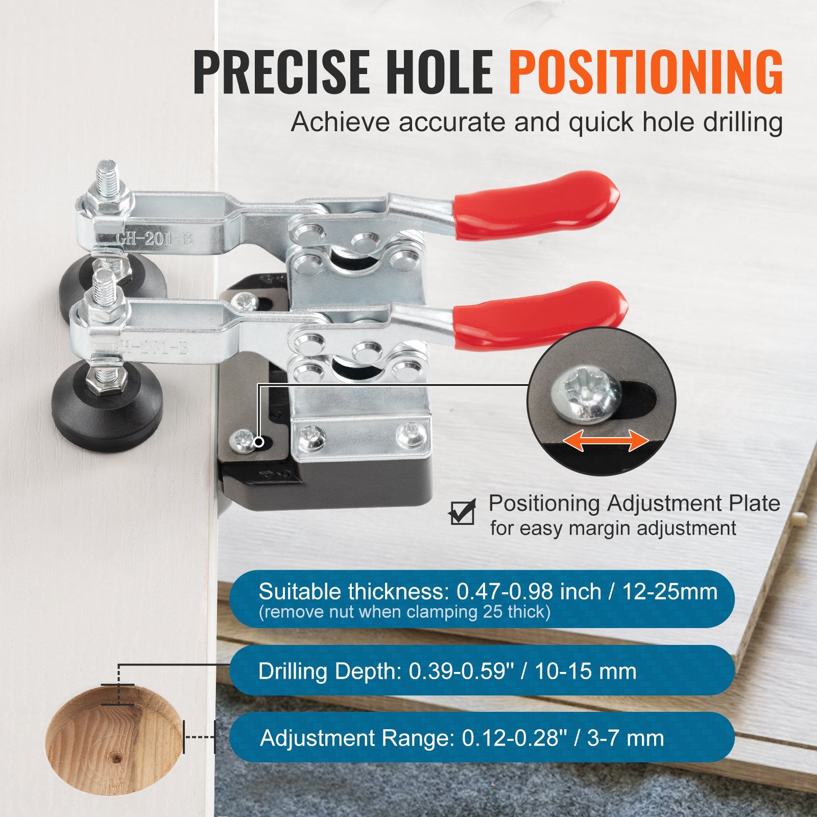 Hand Tools: VEVOR 35 mm Concealed Door Hinge Jig, Aluminum Alloy Cabinet Hinge Jig, Accurate Locking Dual Clamp Fixation Hinge Drill Jig with Accessories, Woodworking Tool for Doors Cabinets Hinges Mounting