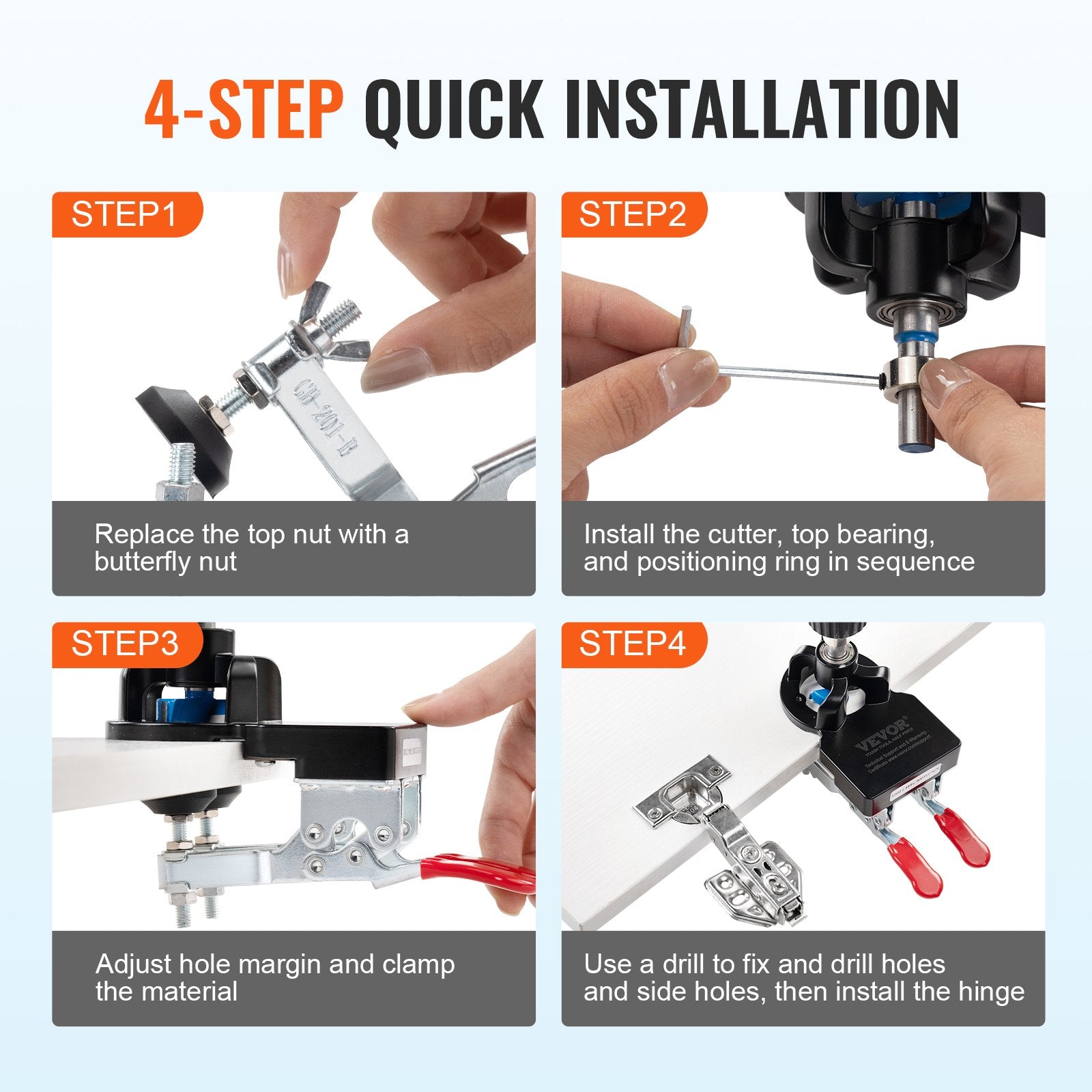 Hand Tools: VEVOR 35 mm Concealed Door Hinge Jig, Aluminum Alloy Cabinet Hinge Jig, Accurate Locking Dual Clamp Fixation Hinge Drill Jig with Accessories, Woodworking Tool for Doors Cabinets Hinges Mounting