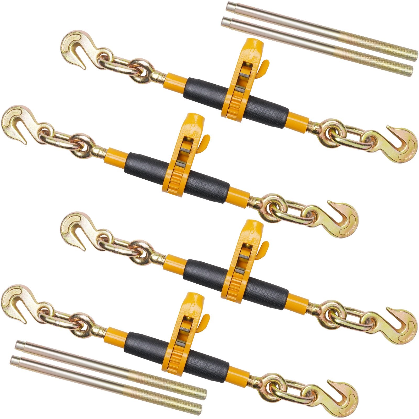 Hand Tools: VEVOR Ratchet Chain Binder, 0.9-1.27 cm Heavy Duty Load Binders, with G80 Hooks 5443 kg Secure Load Limit, Labor-saving Anti-skid Handle, Tie Down Hauling Chain Binders for Flatbed Truck Trailer, 4 Pc