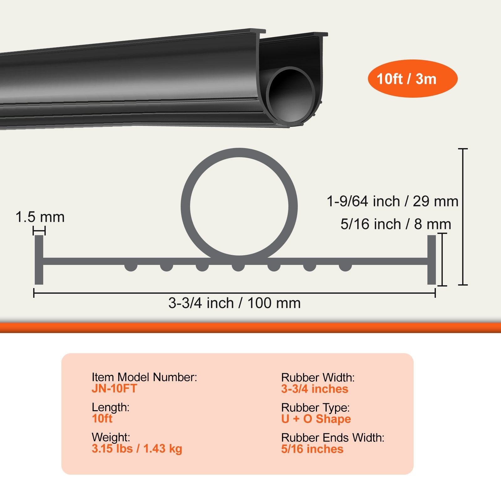 Automotive Repair & Speciality Tools: VEVOR Garage Door Seals Bottom Rubber, U Shape +O Ring Combination Garage Door Bottom Weather Seal, 10ft Weatherproofing Garage Door Seal, 5/16 inch T-ends and 3 3/4 inch Width, for Doors, Black