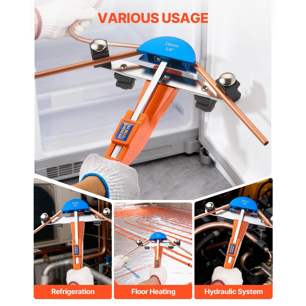 Tubing Bender Kit, 6 mm to 22 mm, Compact Ratcheting Tube Pipe Bender, Forward/Reverse Hand Bending Tool, with 7 Color Aluminium Alloy Dies, for Copper HVAC Air Conditioning Refrigeration Repair