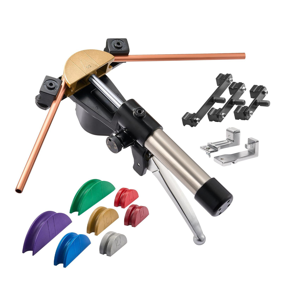 Hydraulic Tubing Bender Kit, 6 mm to 22 mm, Copper Tube Pipe Bender, Forward/Reverse HVAC Bending Tool, with 7 Color Aluminium Alloy Dies, for HVAC Air Conditioning Refrigeration Auto Repair