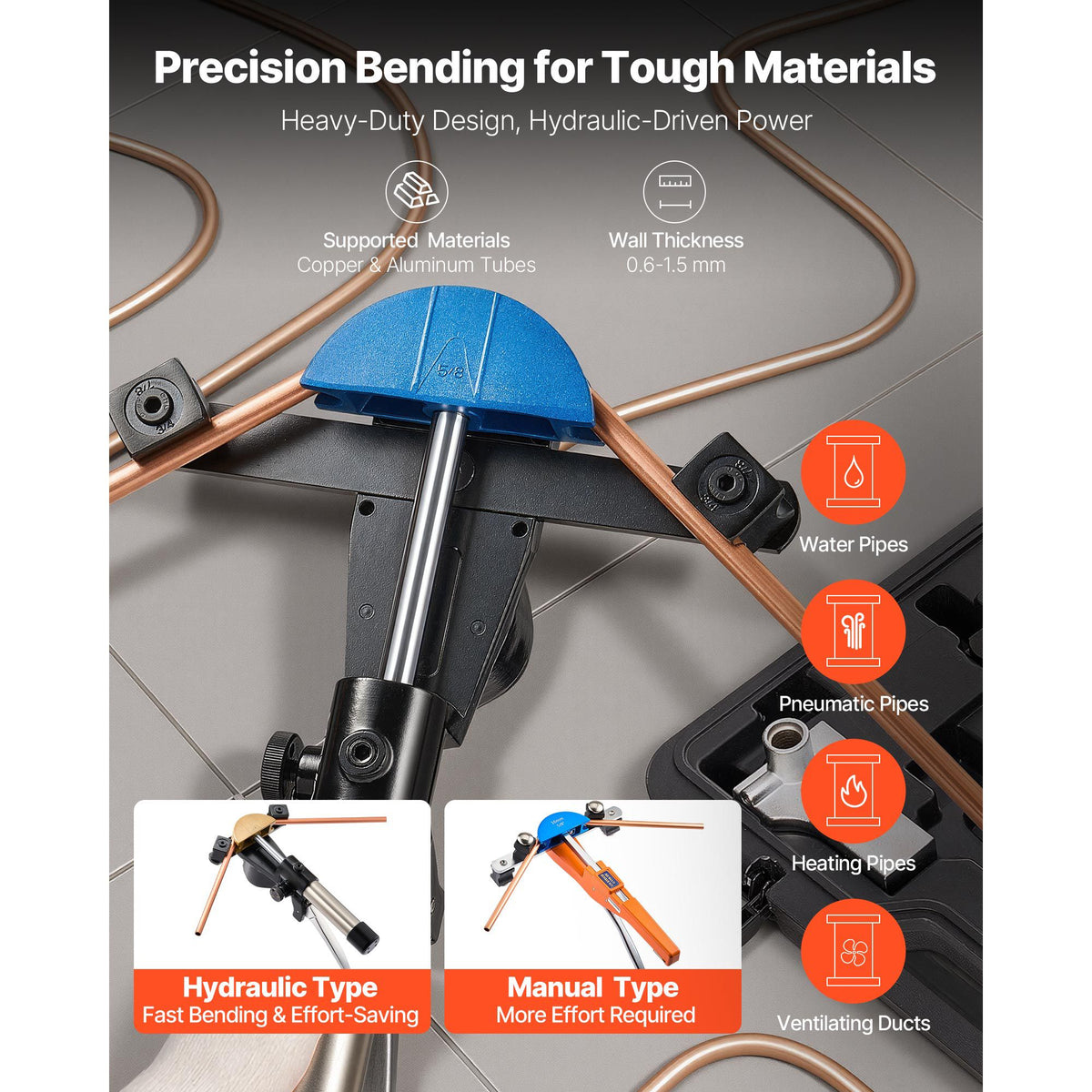 Hydraulic Tubing Bender Kit, 6 mm to 22 mm, Copper Tube Pipe Bender, Forward/Reverse HVAC Bending Tool, with 7 Color Aluminium Alloy Dies, for HVAC Air Conditioning Refrigeration Auto Repair