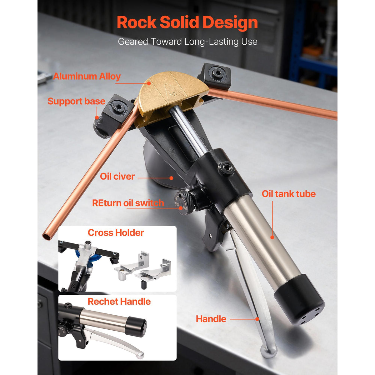 Hydraulic Tubing Bender Kit, 6 mm to 22 mm, Copper Tube Pipe Bender, Forward/Reverse HVAC Bending Tool, with 7 Color Aluminium Alloy Dies, for HVAC Air Conditioning Refrigeration Auto Repair