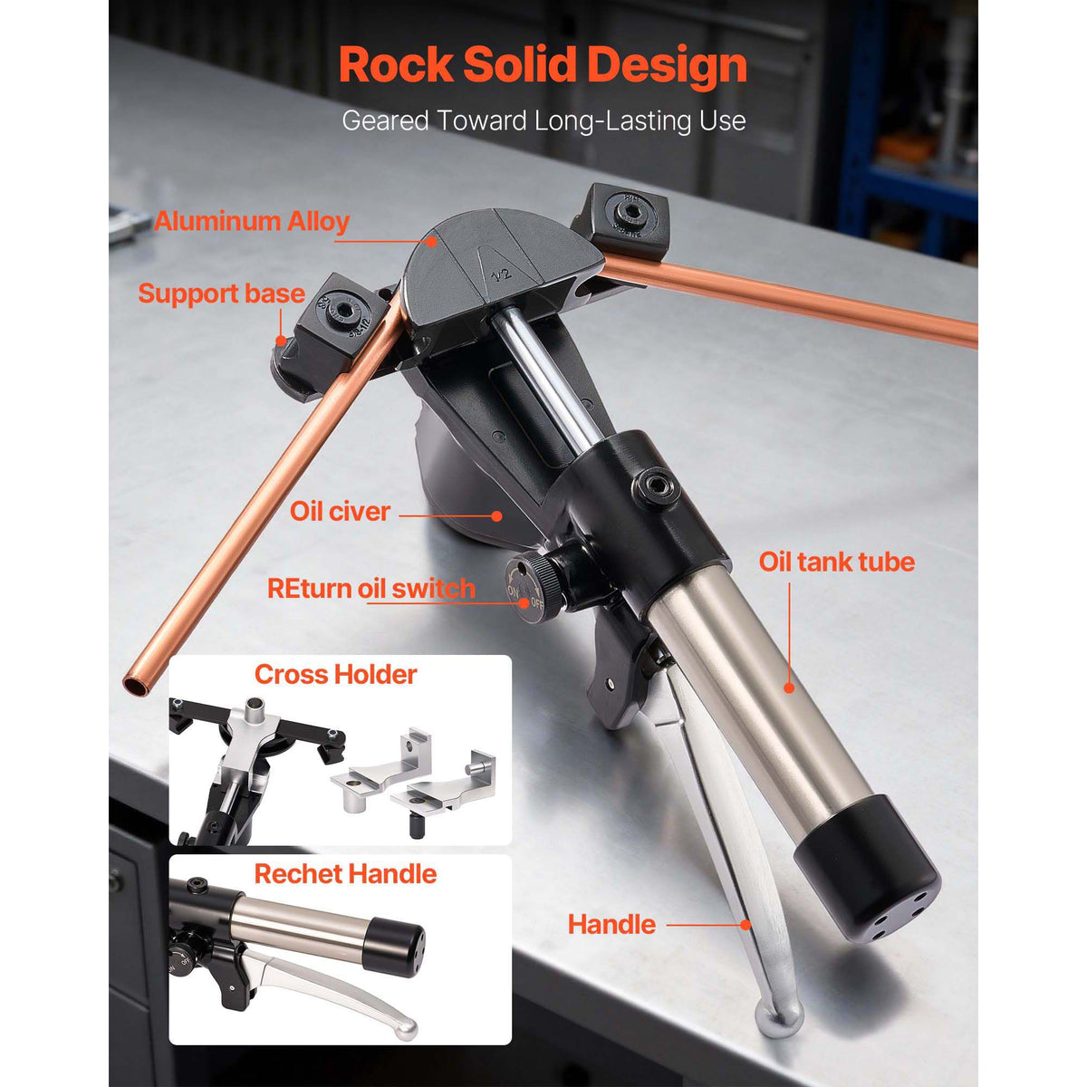 Hydraulic Tubing Bender Kit, 6 mm to 22 mm, Copper Tube Pipe Bender, Forward/Reverse HVAC Bending Tool Set, with 7 Aluminium Alloy Dies, for HVAC Air Conditioning Refrigeration Automotive Repair
