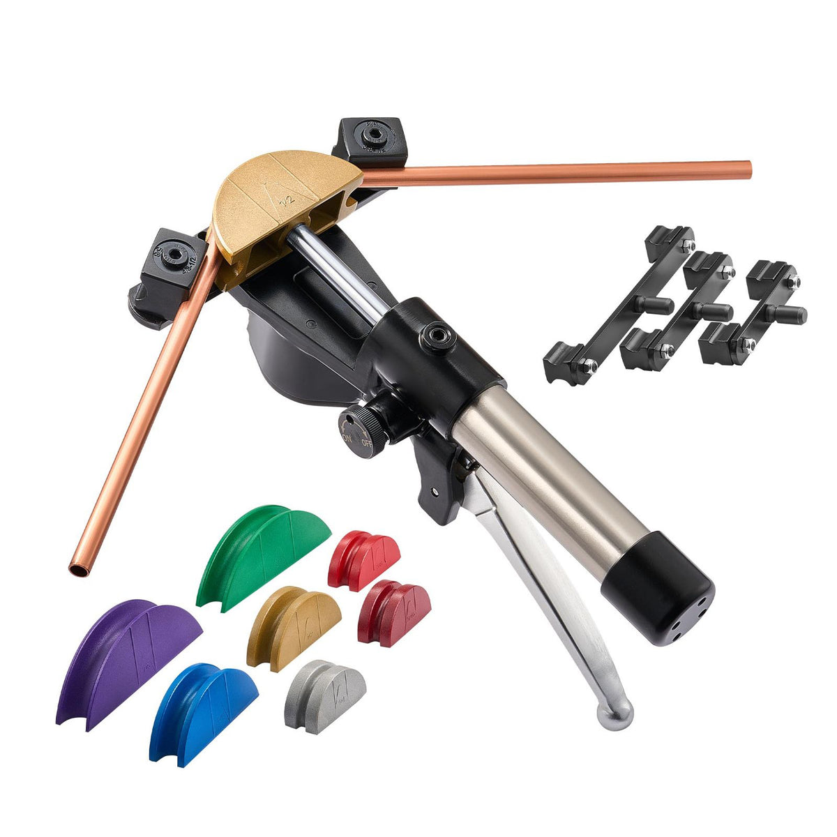 Hydraulic Tubing Bender Kit, 6 mm to 22 mm, Copper Tube Pipe Bender, HVAC Bending Tool Set, 90° Bend, with 7 Color Aluminium Alloy Dies, for HVAC Air Conditioning Refrigeration Automotive Repair