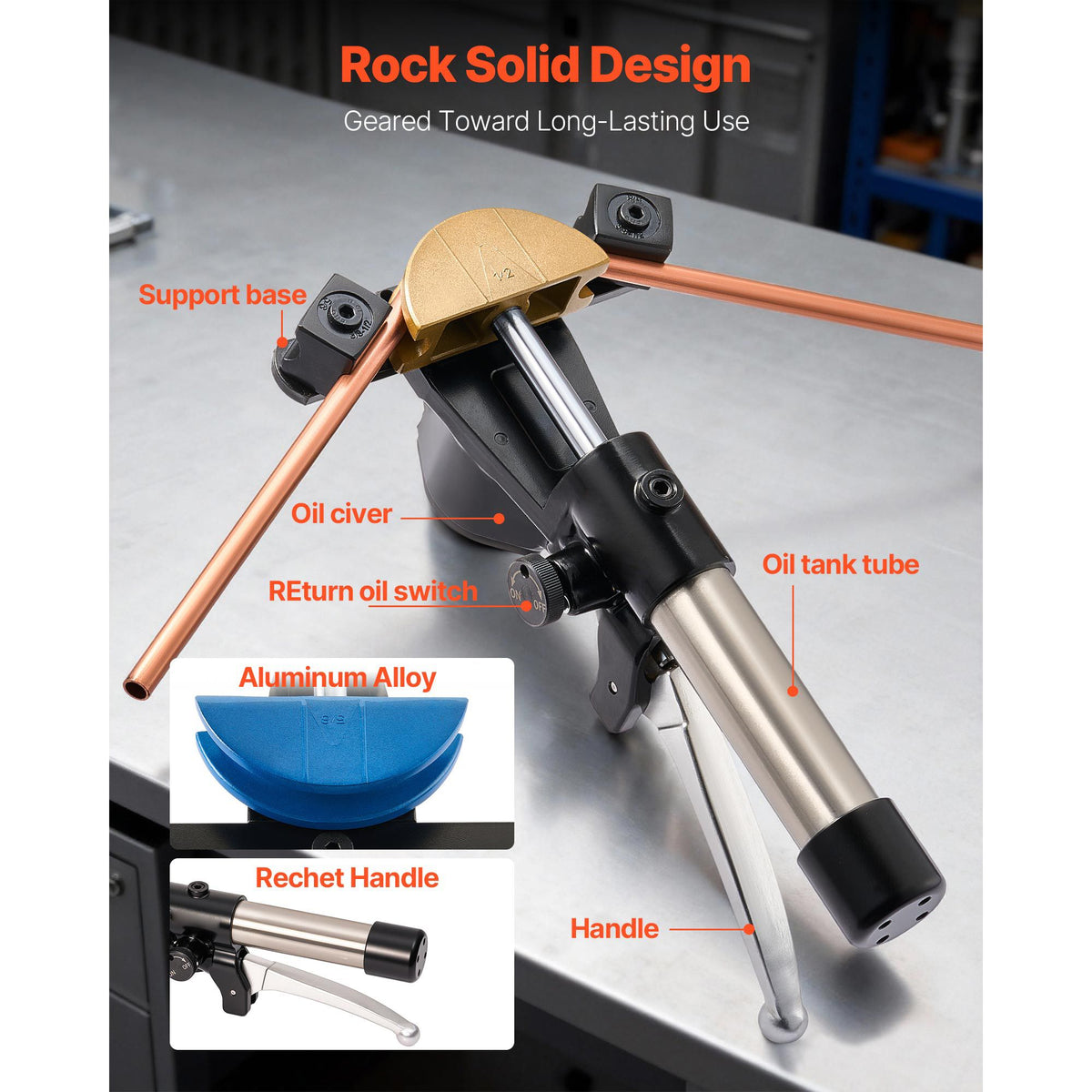 Hydraulic Tubing Bender Kit, 6 mm to 22 mm, Copper Tube Pipe Bender, HVAC Bending Tool Set, 90° Bend, with 7 Color Aluminium Alloy Dies, for HVAC Air Conditioning Refrigeration Automotive Repair