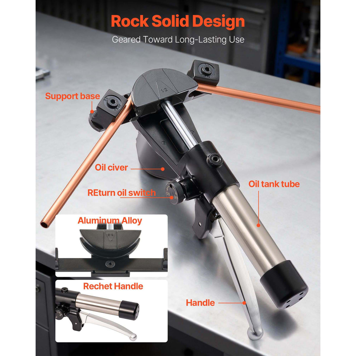 Hydraulic Tubing Bender Kit, 6 mm to 22 mm, Copper Tube Pipe Bender, HVAC Bending Tool Set, 90° Bend, with 7 Aluminium Alloy Dies, for HVAC Air Conditioning Refrigeration Automotive Auto Repair