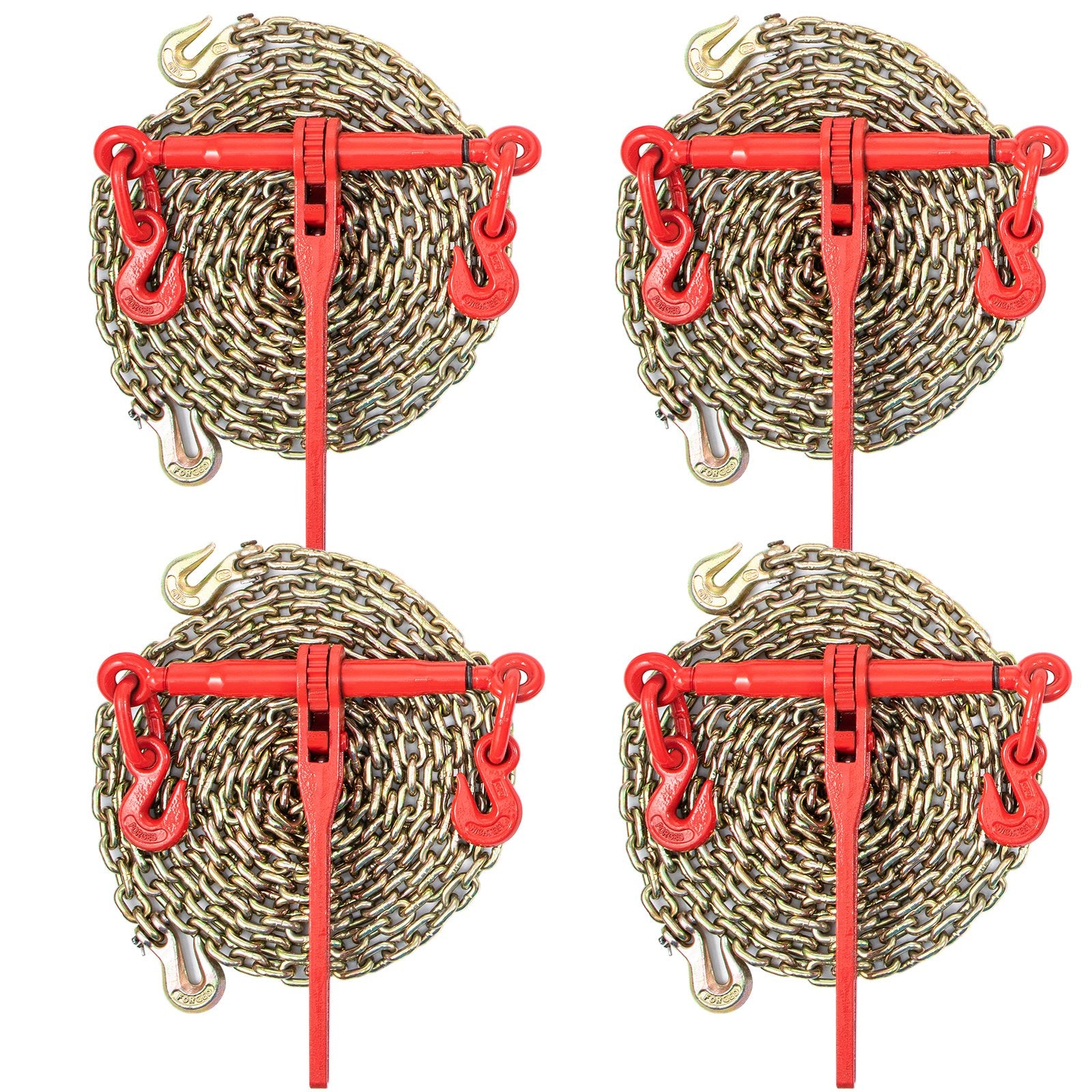 Hand Tools: VEVOR Chain Load Binder, 8 mm Tie Down Kit with 3 Ton Working Load Capacity and Two Grab Hooks, Includes (4) Ratchet Binders - (4) 6.4 m Grade 80 Chains, Transport Load Package for Hauling, Towing