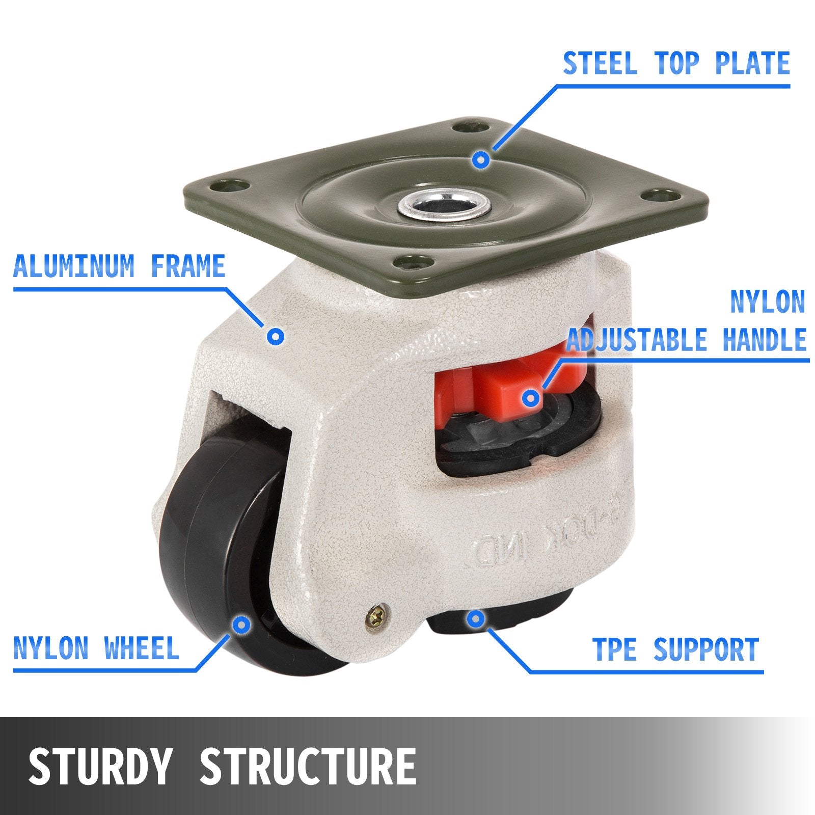 Desktops & Accessories: VEVOR 4 Pack Leveling Casters GD-60F Plate Mounted Footmaster Leveling Caster 551kg per Leveling Caster Wheels Nylon Wheel and NBR Pad(GD-60F)