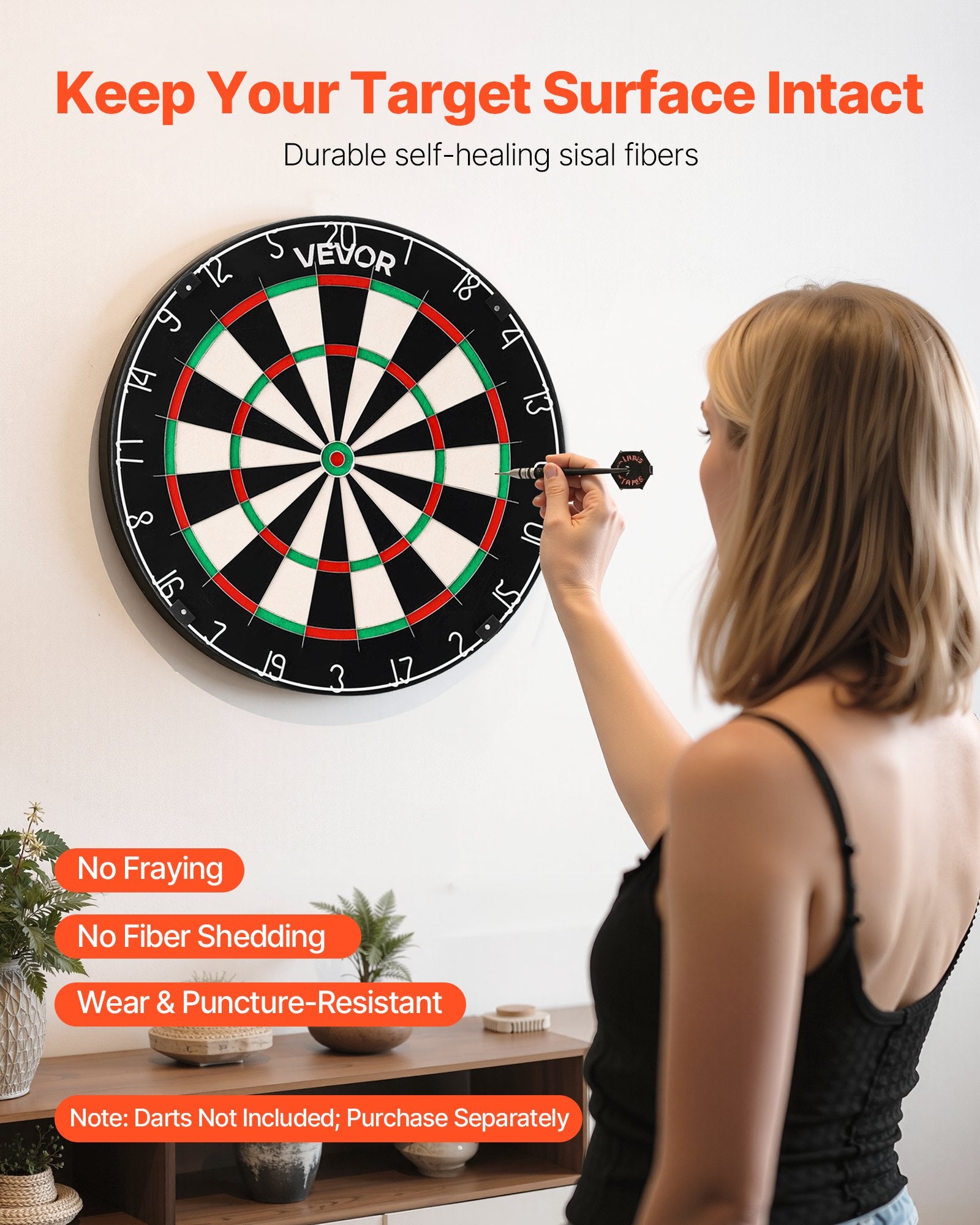 Dart Board, High-Grade Self-Healing Sisal Fiber Dartboard with Staple-Free Bullseye, Blade Wire & Rotating Number Ring, 450mm Professional Dartboard for Home Party Game Room (Darts Not Included)