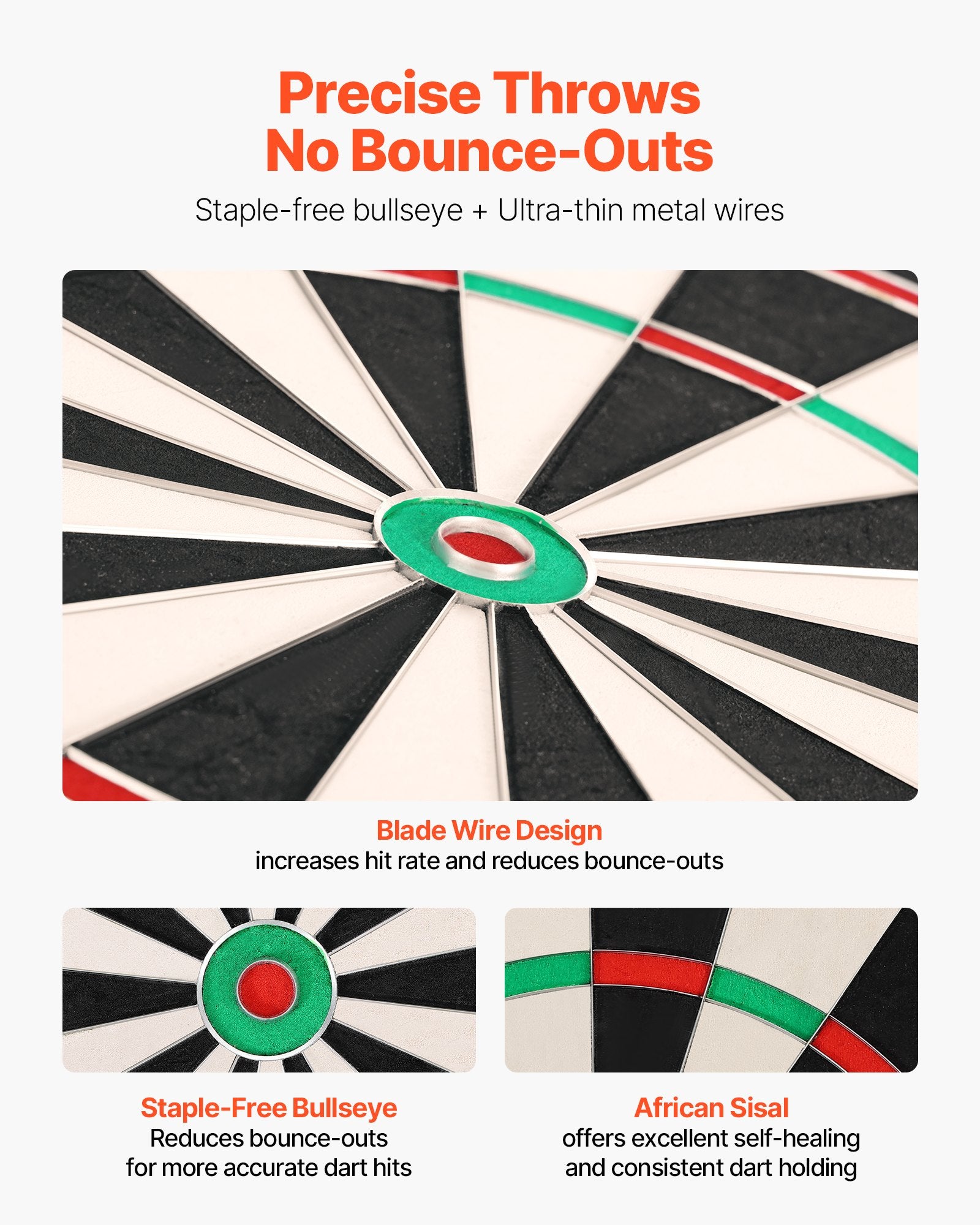 Dart Board, High-Grade Self-Healing Sisal Fiber Dartboard with Staple-Free Bullseye, Blade Wire & Rotating Number Ring, 450mm Professional Dartboard for Home Party Game Room (Darts Not Included)