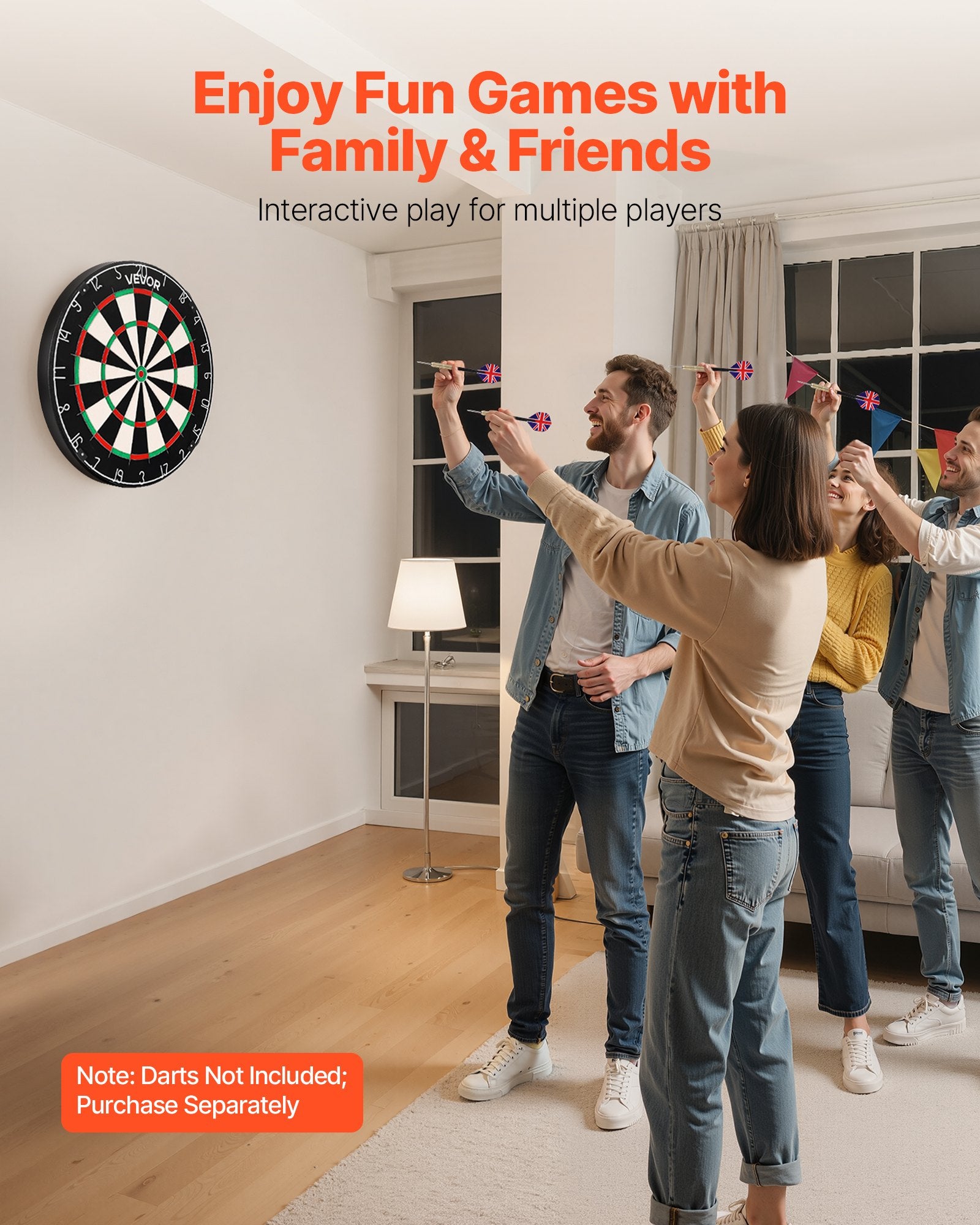 Dart Board, High-Grade Self-Healing Sisal Fiber Dartboard with Staple-Free Bullseye, Blade Wire & Rotating Number Ring, 450mm Professional Dartboard for Home Party Game Room (Darts Not Included)