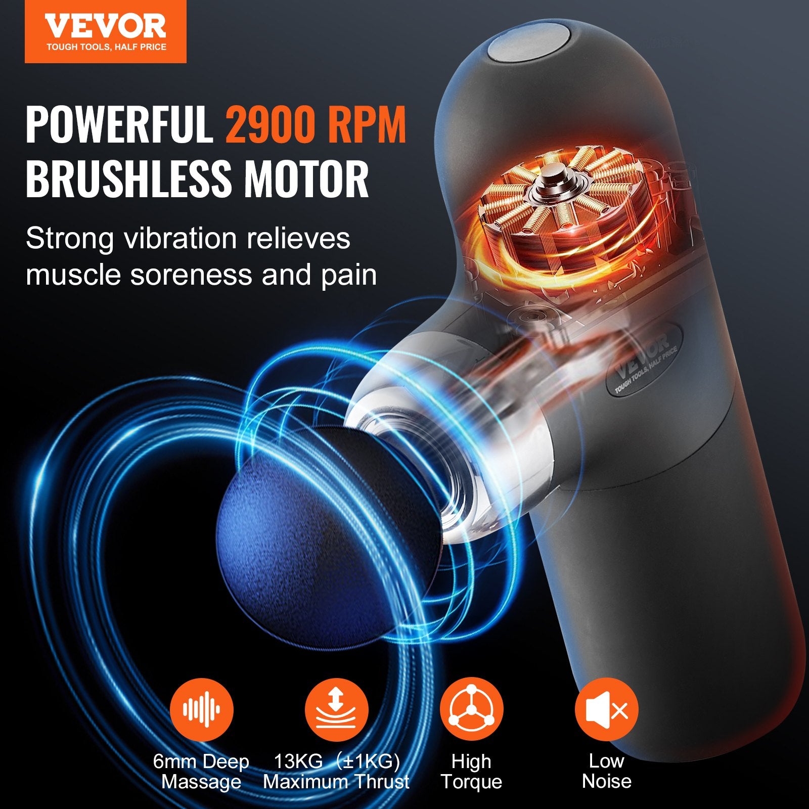 Massagers: VEVOR Massage Gun Deep Tissue, Percussion Muscle Massager for Athletes - with 4 Speed Levels & 4 Massage Heads, 7.4V 2500mAh Batteries, Handheld Mini Massage Gun for Pain Relief, Muscle Relaxation
