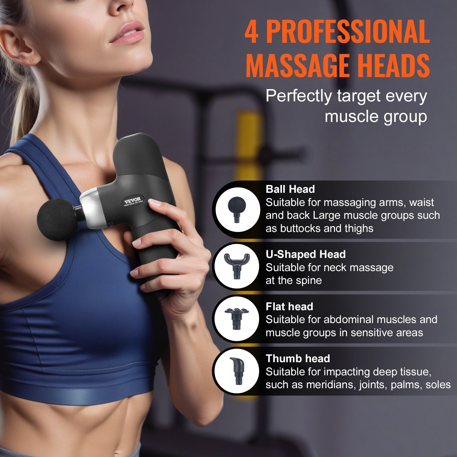 Massagers: VEVOR Massage Gun Deep Tissue, Percussion Muscle Massager for Athletes - with 4 Speed Levels & 4 Massage Heads, 7.4V 2500mAh Batteries, Handheld Mini Massage Gun for Pain Relief, Muscle Relaxation