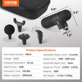 Massagers: VEVOR Massage Gun Deep Tissue, Percussion Muscle Massager for Athletes - with 4 Speed Levels & 4 Massage Heads, 7.4V 2500mAh Batteries, Handheld Mini Massage Gun for Pain Relief, Muscle Relaxation