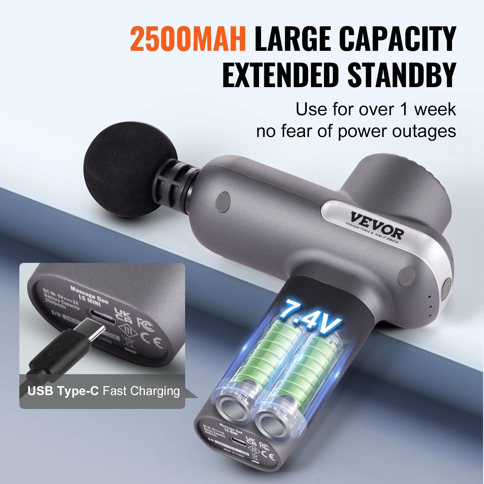 Massagers: VEVOR Massage Gun Deep Tissue, Percussion Muscle Massager for Athletes - with 5 Speed Levels & 6 Massage Heads, 7.4V 2500mAh Batteries, Handheld Electric Massage Gun for Pain Relief, Muscle Relaxation
