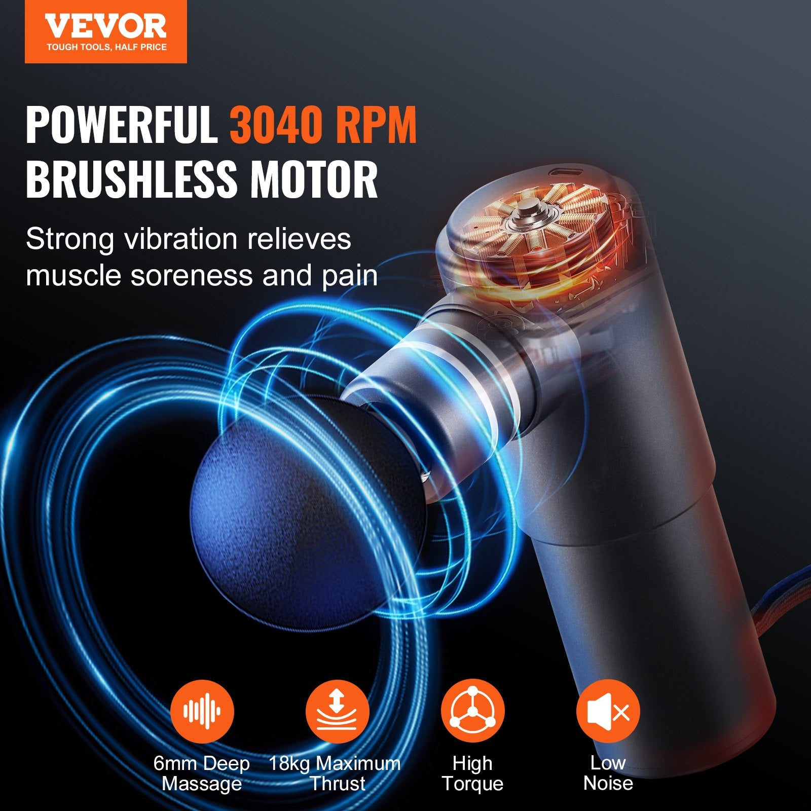Massagers: VEVOR Massage Gun Deep Tissue, Percussion Muscle Massager for Athletes - with 4 Speed Levels & 4 Massage Heads, 12V 2500mAh Batteries, Handheld Electric Massage Gun for Pain Relief, Muscle Relaxation