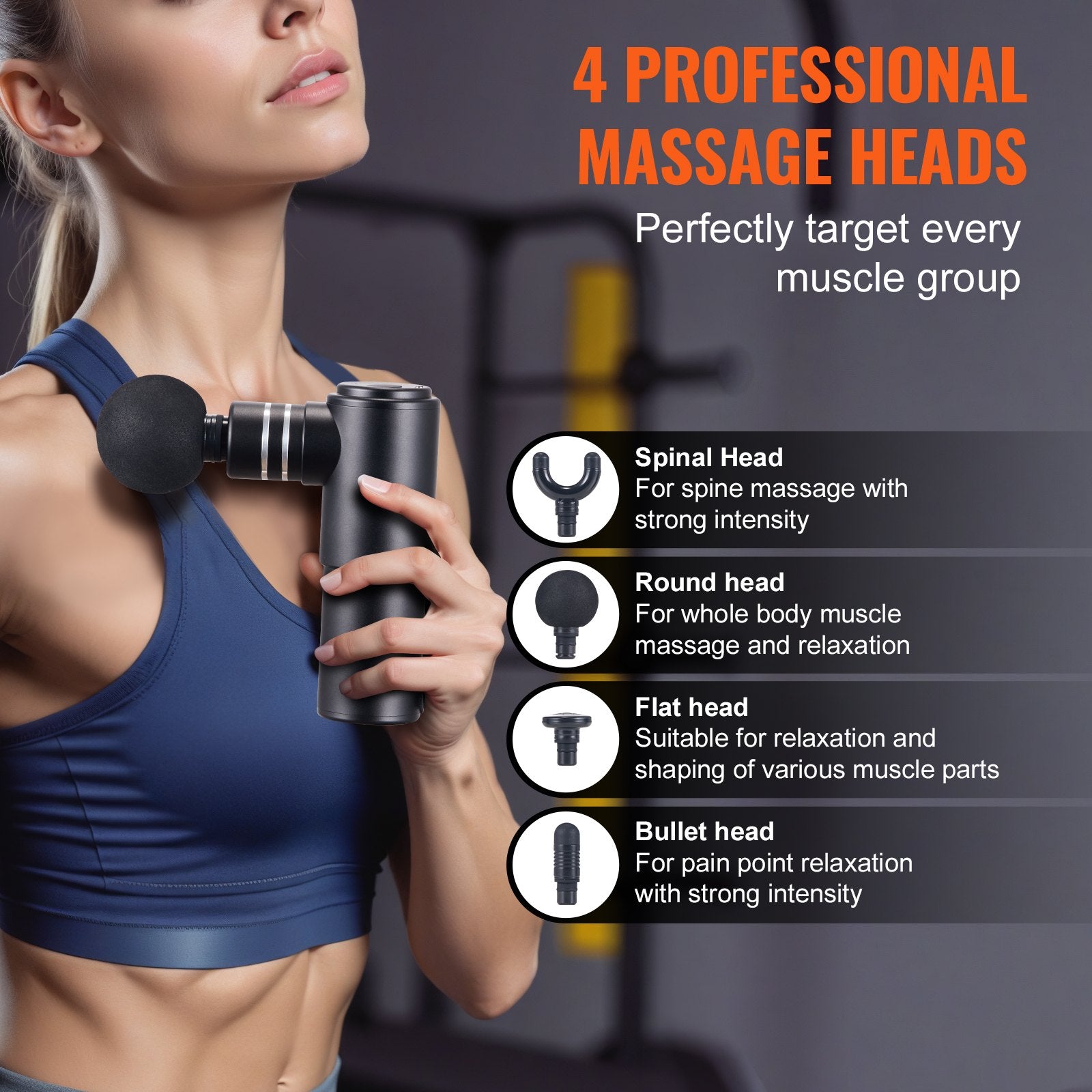 Massagers: VEVOR Massage Gun Deep Tissue, Percussion Muscle Massager for Athletes - with 4 Speed Levels & 4 Massage Heads, 12V 2500mAh Batteries, Handheld Electric Massage Gun for Pain Relief, Muscle Relaxation