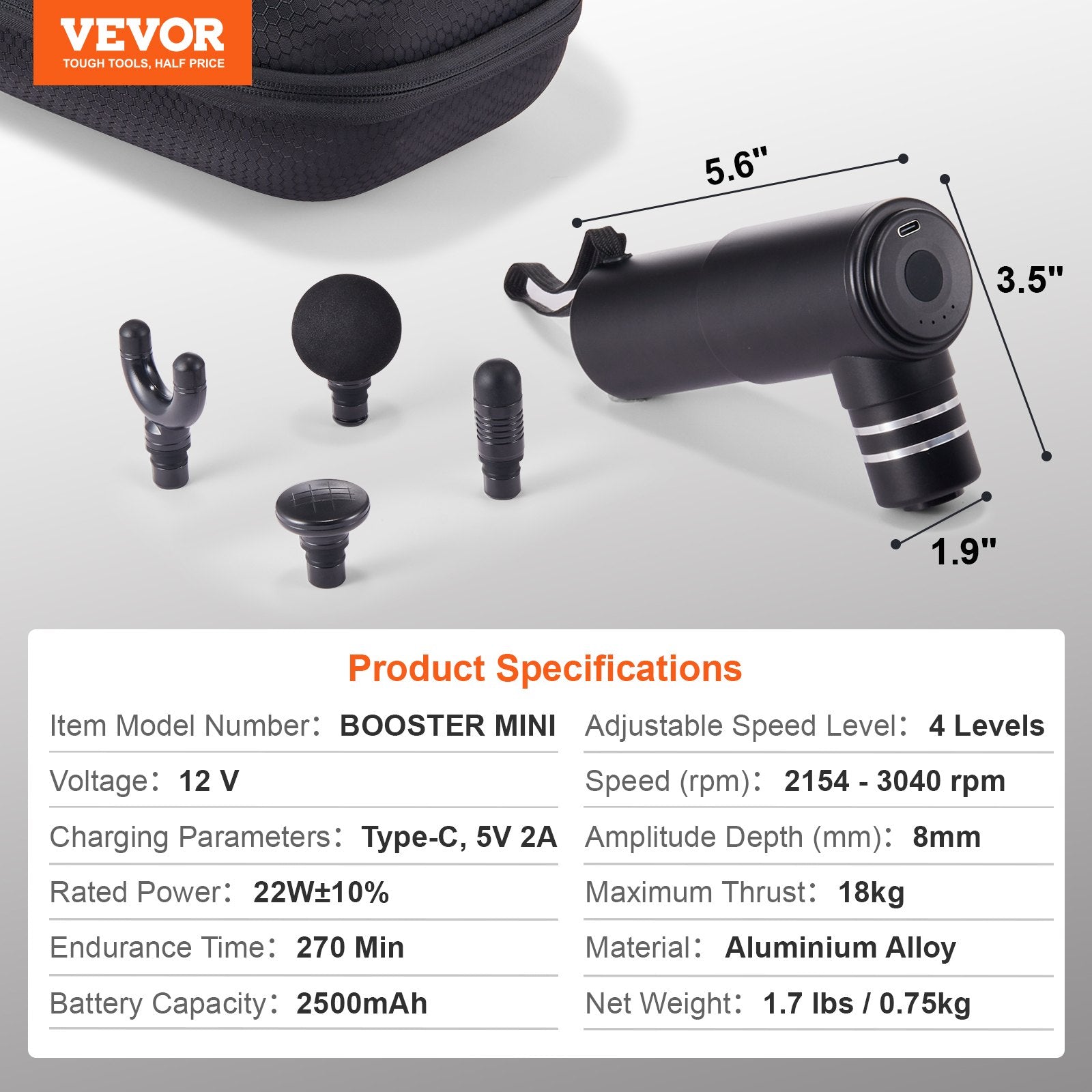 Massagers: VEVOR Massage Gun Deep Tissue, Percussion Muscle Massager for Athletes - with 4 Speed Levels & 4 Massage Heads, 12V 2500mAh Batteries, Handheld Electric Massage Gun for Pain Relief, Muscle Relaxation