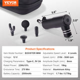Massagers: VEVOR Massage Gun Deep Tissue, Percussion Muscle Massager for Athletes - with 4 Speed Levels & 4 Massage Heads, 12V 2500mAh Batteries, Handheld Electric Massage Gun for Pain Relief, Muscle Relaxation