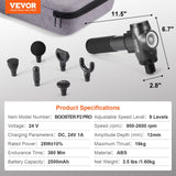 Massagers: VEVOR Massage Gun Deep Tissue, Percussion Muscle Massager for Athletes - with 9 Speed Levels & 6 Massage Heads, 24V 2500mAh Batteries, Handheld Electric Massage Gun for Pain Relief, Muscle Relaxation