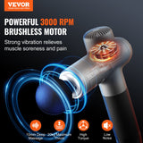 Massagers: VEVOR Massage Gun Deep Tissue, Percussion Muscle Massager for Athletes - with 8 Speed Levels & 6 Massage Heads, 24V 2500mAh Batteries, Handheld Electric Massage Gun for Pain Relief, Muscle Relaxation