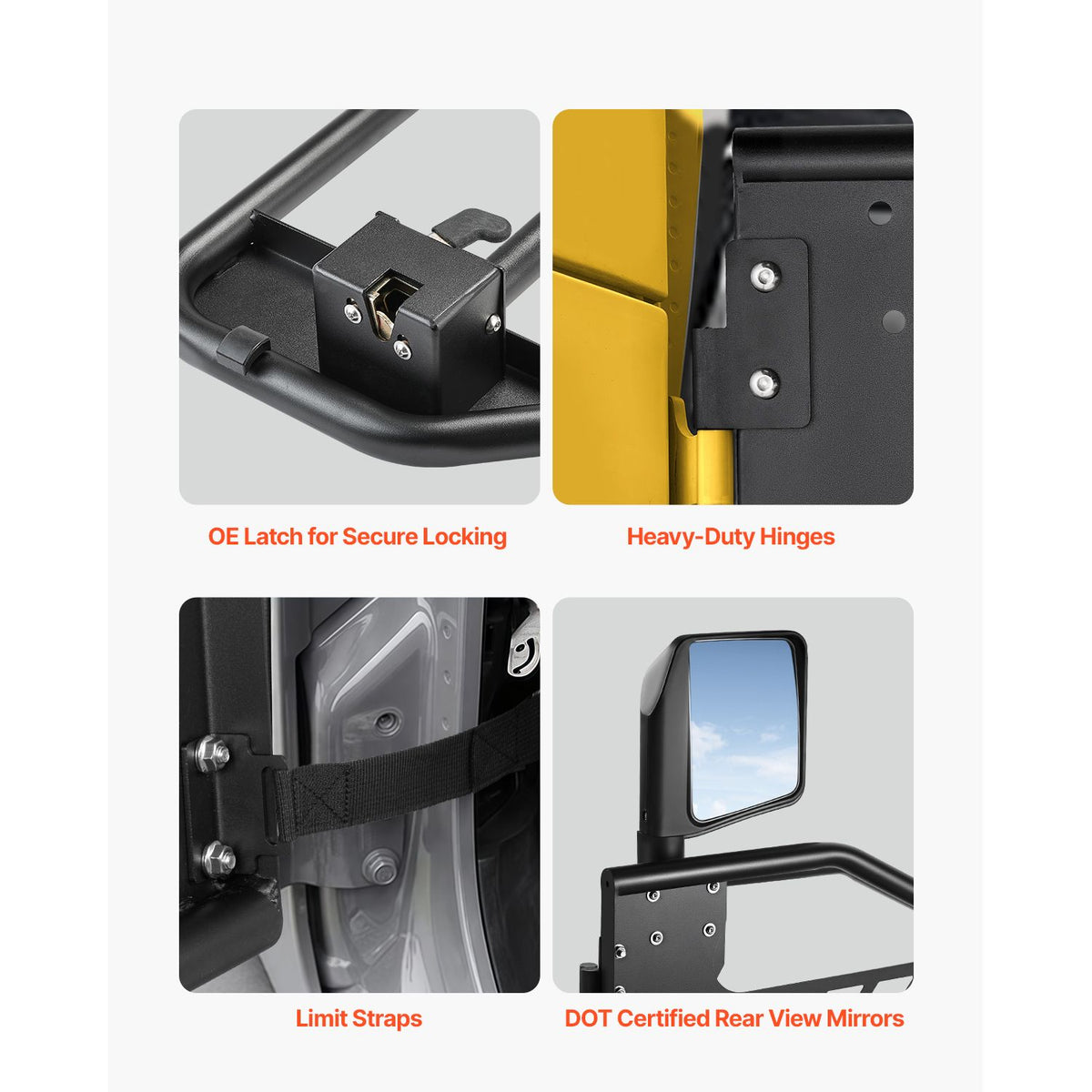 Jeep Tube Doors, 2-Door, Hunting Style Jeep Tubular Door with Heavy-Duty Hinges & OE Latch, Jeep Doors with Rear View Mirrors, Fit for 2018-2024 Jeep Wrangler JL & 2020-2024 Jeep Gladiator JT
