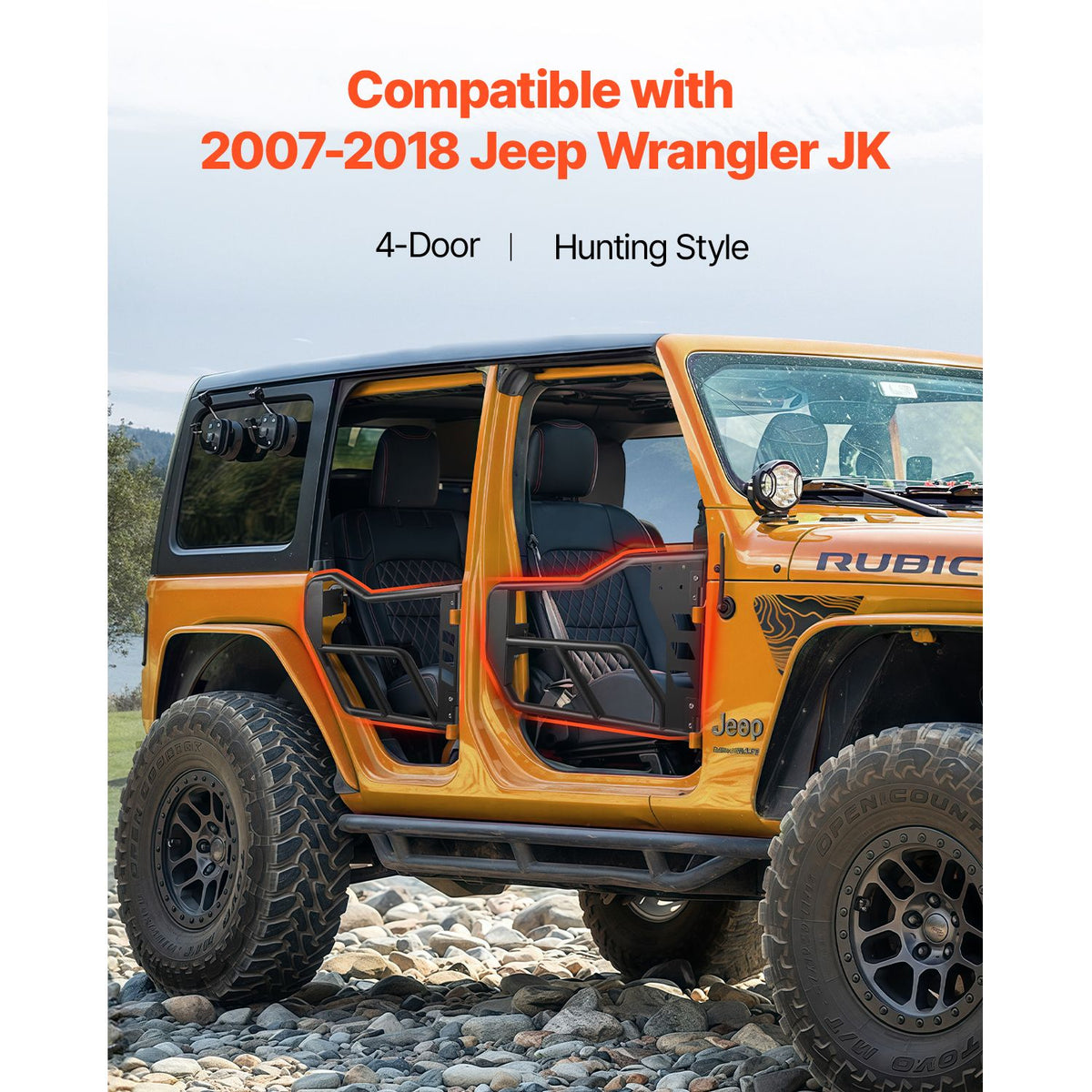 Jeep Tube Doors, 4-Door, Adventure Style Jeep Tubular Door with Heavy-Duty Hinges & OE Latch, Jeep Doors with Rubber Pads & Toughened Steel Tube, Fit for 2007-2018 Jeep Wrangler JK