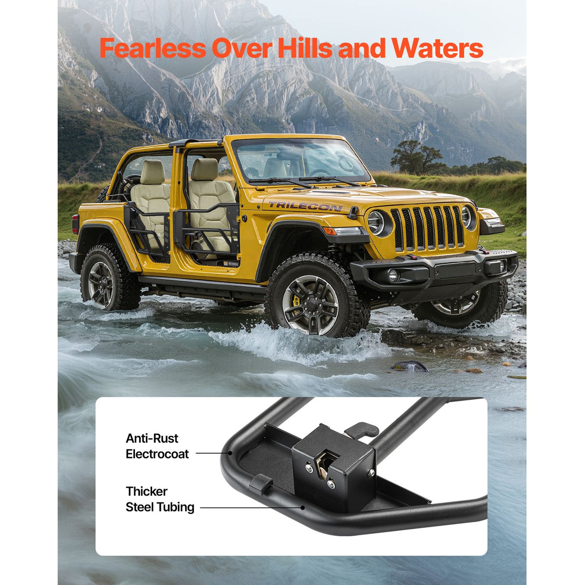 Jeep Tube Doors, 4-Door, Adventure Style Jeep Tubular Door with Heavy-Duty Hinges & OE Latch, Jeep Doors with Rubber Pads & Toughened Steel Tube, Fit for 2007-2018 Jeep Wrangler JK