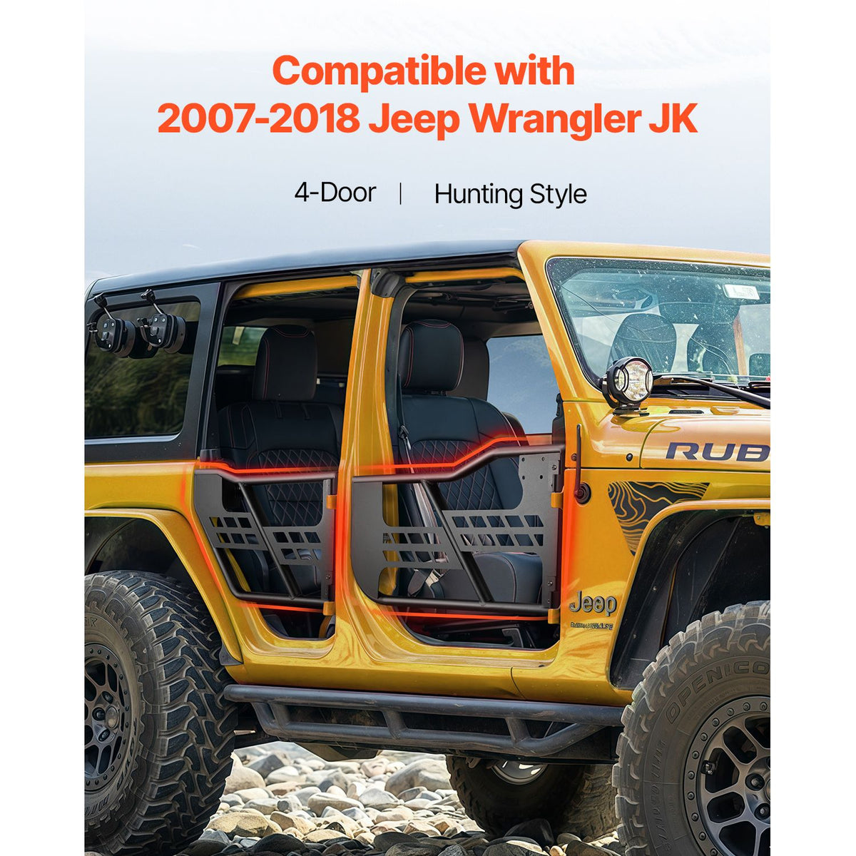Jeep Tube Doors, 4-Door, Hunting Style Jeep Tubular Door with Heavy-Duty Hinges & OE Latch, Jeep Doors with Rubber Pads & Toughened Steel Tube, Fit for 2007-2018 Jeep Wrangler JK