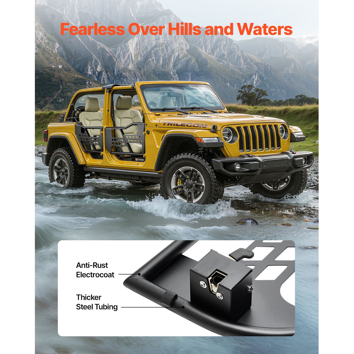 Jeep Tube Doors, 4-Door, Hunting Style Jeep Tubular Door with Heavy-Duty Hinges & OE Latch, Jeep Doors with Rubber Pads & Toughened Steel Tube, Fit for 2007-2018 Jeep Wrangler JK