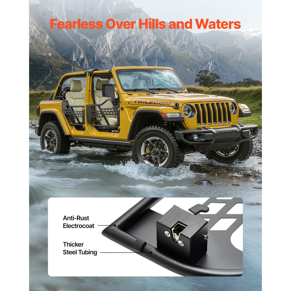 Jeep Tube Doors, 4-Door, Hunting Style Jeep Tubular Door with DOT Certified Rear View Mirrors, Jeep Doors with Rear Mirrors for 2018-2024 Jeep Wrangler JL & 2020-2024 Jeep Gladiator JT