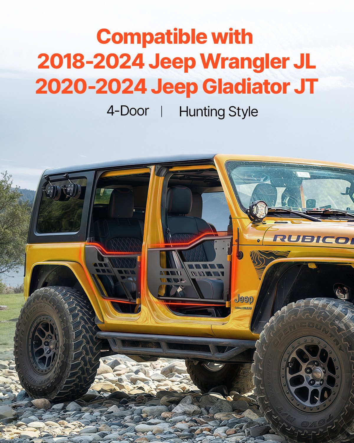 Automotive Decor: VEVOR Jeep Tube Doors, 4-Door, Hunting Style Jeep Tubular Door with Heavy-Duty Hinges & OE Latch, Jeep Doors with Rubber Pads, Fit for 2018-2024 Jeep Wrangler JL & 2020-2024 Jeep Gladiator JT