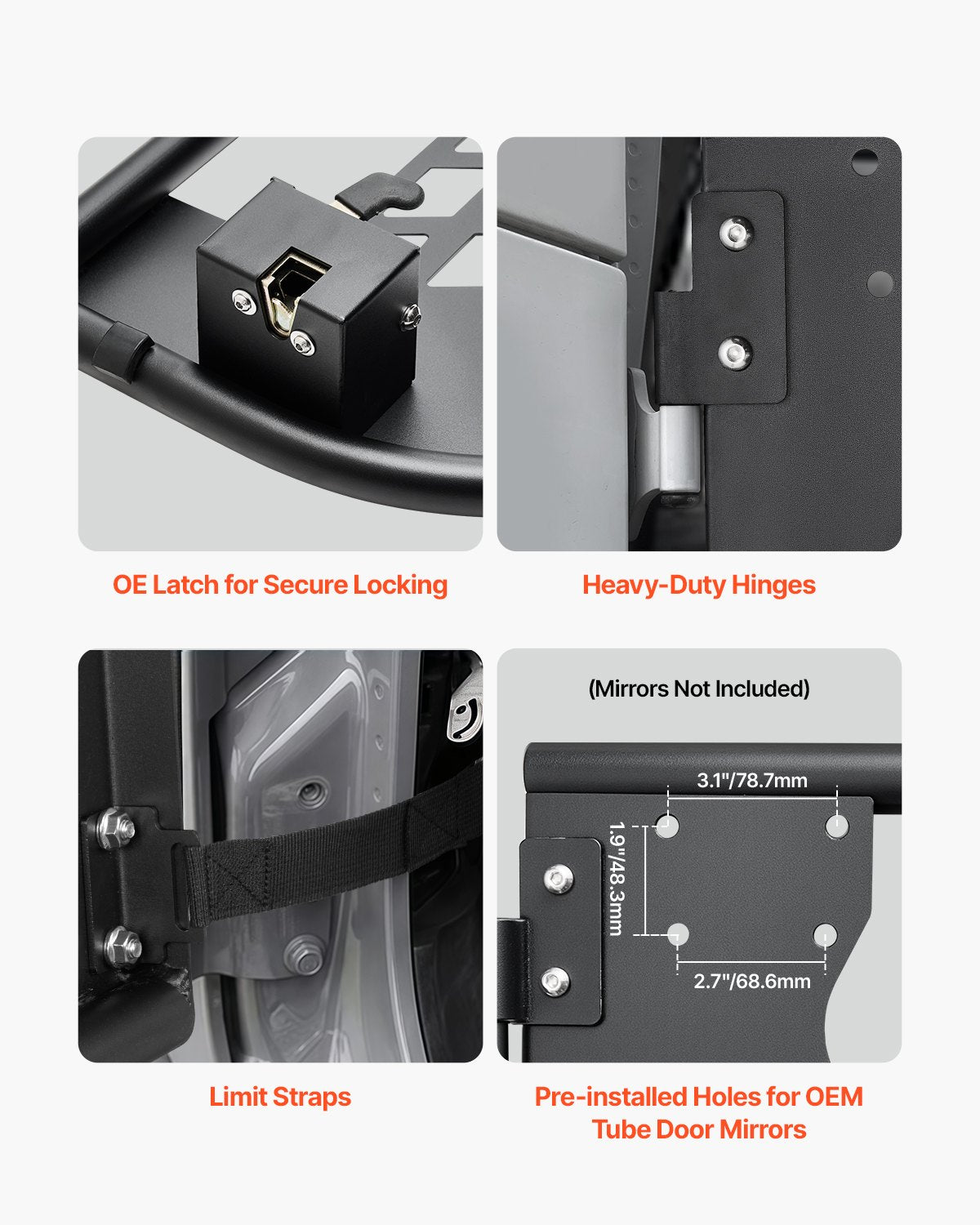 Automotive Decor: VEVOR Jeep Tube Doors, 4-Door, Hunting Style Jeep Tubular Door with Heavy-Duty Hinges & OE Latch, Jeep Doors with Rubber Pads, Fit for 2018-2024 Jeep Wrangler JL & 2020-2024 Jeep Gladiator JT