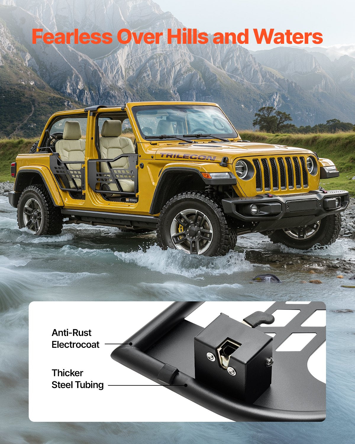 Automotive Decor: VEVOR Jeep Tube Doors, 4-Door, Hunting Style Jeep Tubular Door with Heavy-Duty Hinges & OE Latch, Jeep Doors with Rubber Pads, Fit for 2018-2024 Jeep Wrangler JL & 2020-2024 Jeep Gladiator JT
