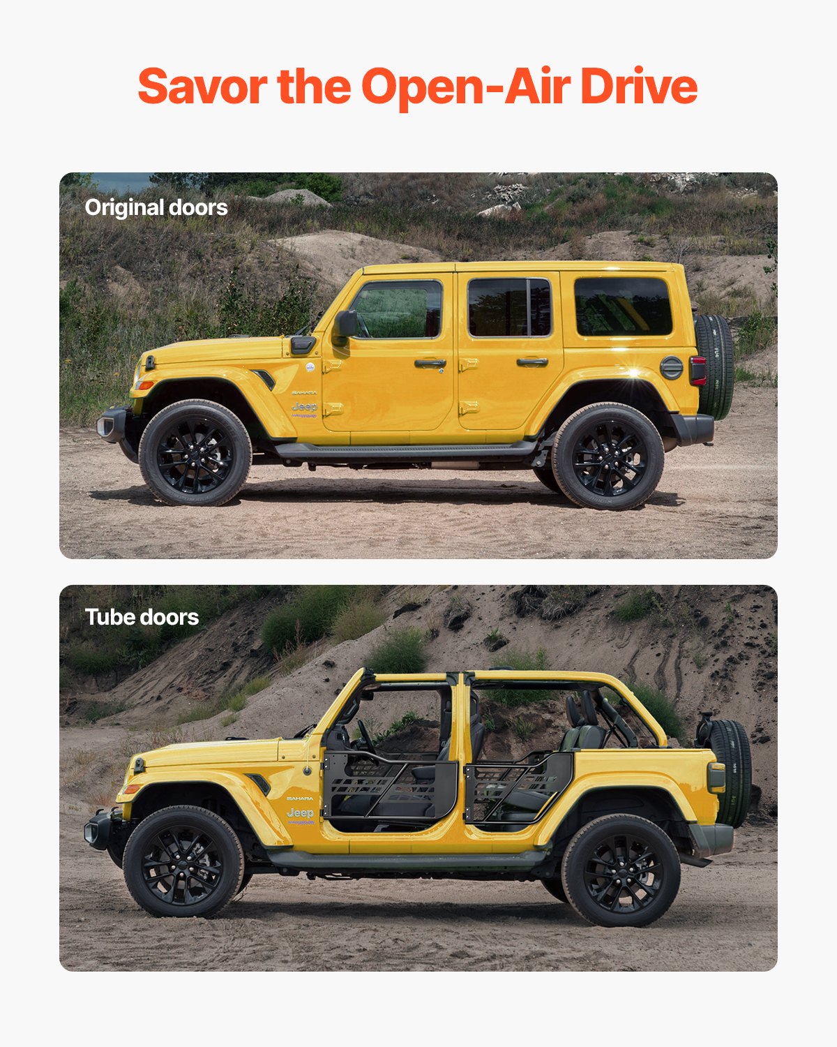 Automotive Decor: VEVOR Jeep Tube Doors, 4-Door, Hunting Style Jeep Tubular Door with Heavy-Duty Hinges & OE Latch, Jeep Doors with Rubber Pads, Fit for 2018-2024 Jeep Wrangler JL & 2020-2024 Jeep Gladiator JT
