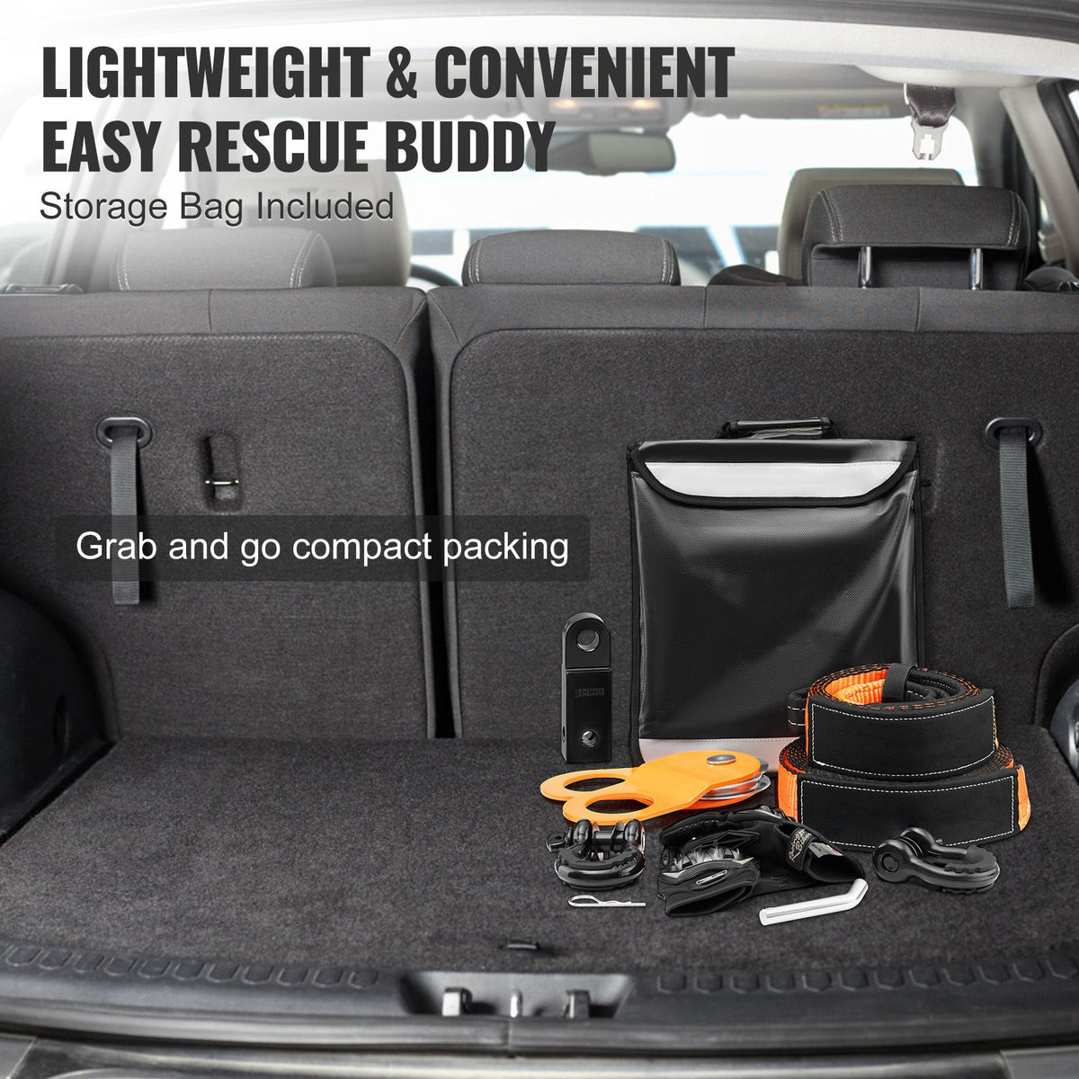 Off-Road Recovery Kit, 7.6 x 914.4 cm, Heavy Duty Winch Recovery Kit with 13608 kg Tow Straps, 20T D-Ring Shackles, Shackle Receiver, Snatch Block Pulley, Gloves, Storage Bag for ATV Jeep Truck