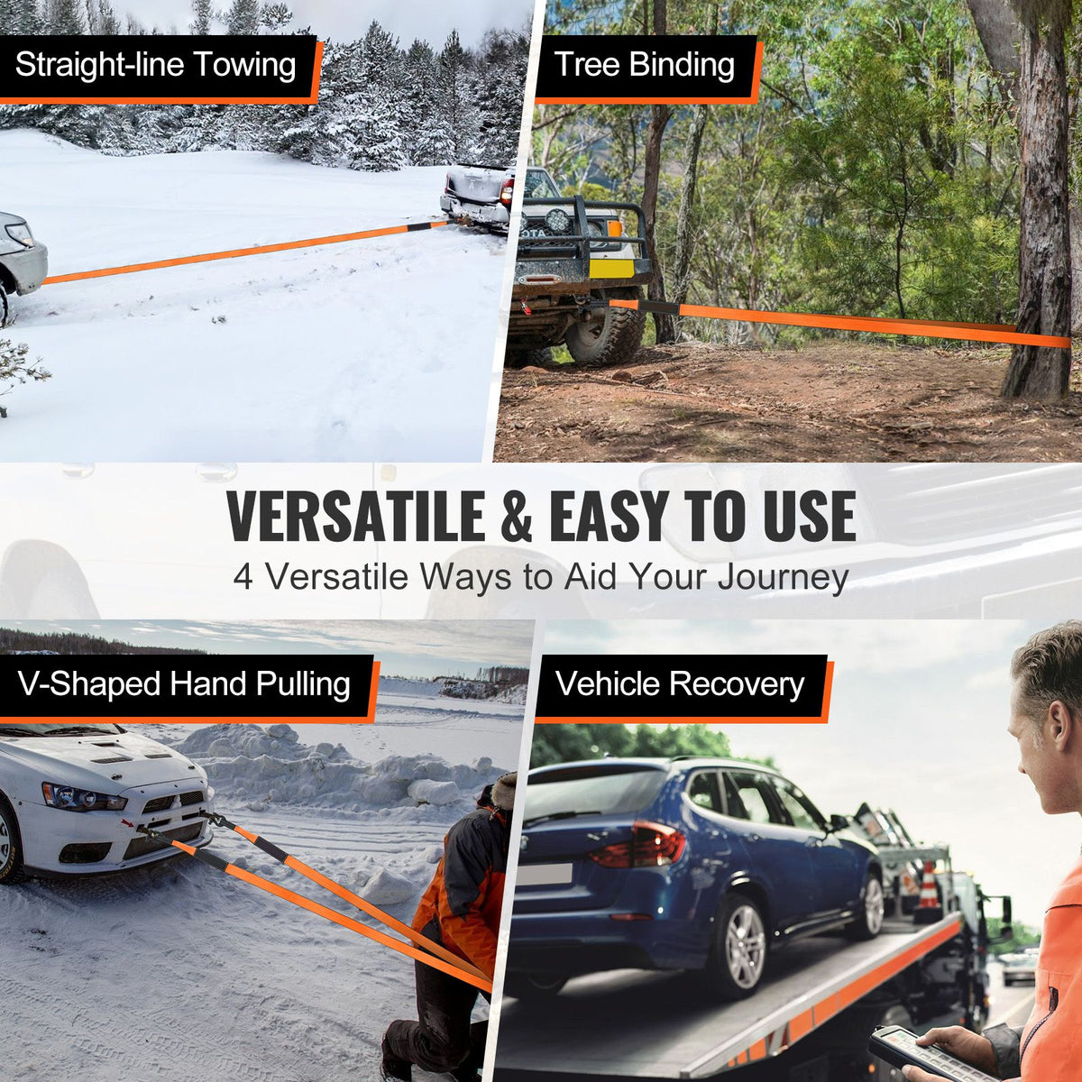 Off-Road Recovery Kit, 7.6 x 914.4 cm, Heavy Duty Winch Recovery Kit with 13608 kg Tow Straps, 20T D-Ring Shackles, Shackle Receiver, Snatch Block Pulley, Gloves, Storage Bag for ATV Jeep Truck