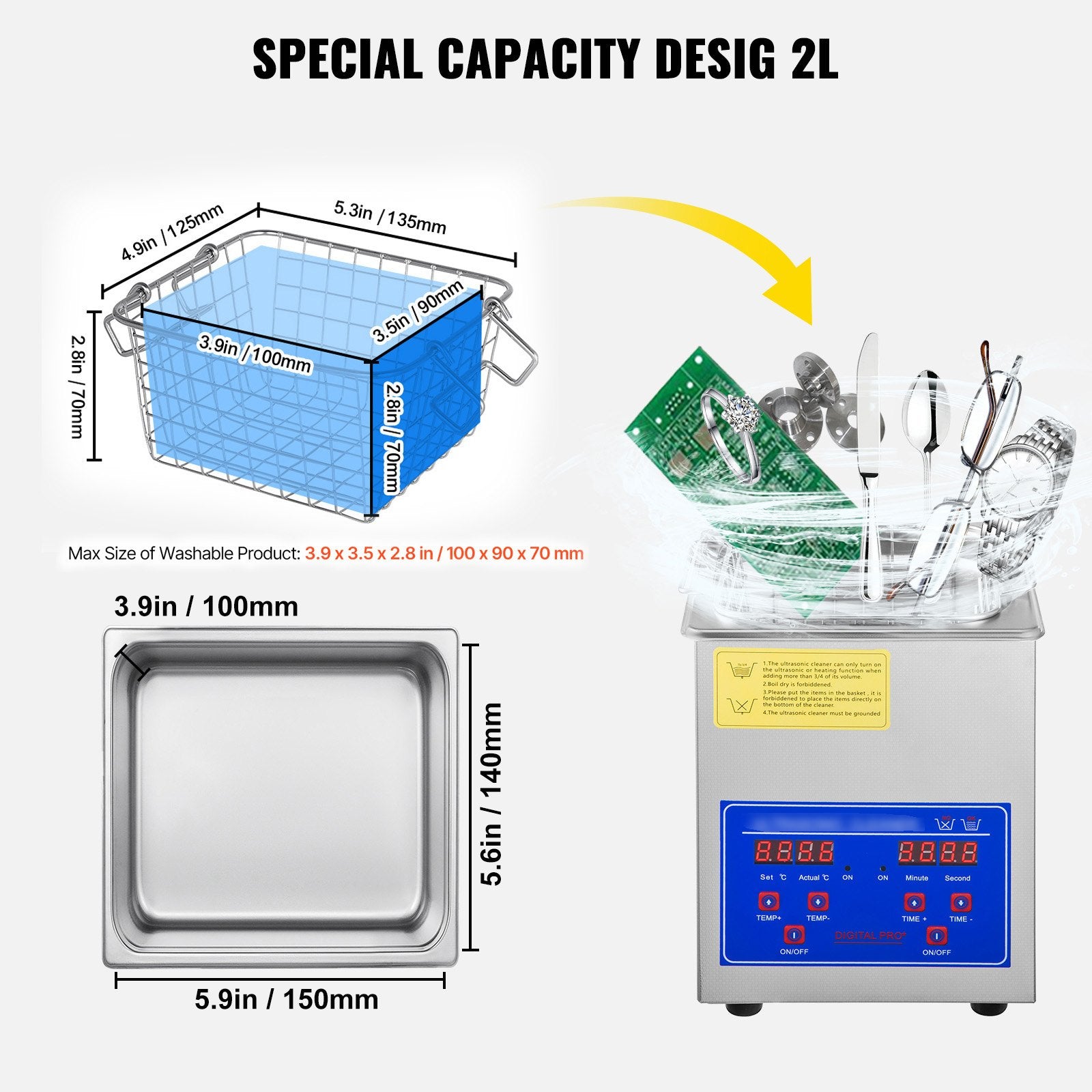 Jewellery Cleaners: VEVOR Ultrasonic Cleaner 2L Jewelry Cleaning with Digital Timer Ultrasonic Cleaning Machine for Jewellery Rings Watches Eyeglasses Dentures Coins Metal Parts Commercial and Home Use