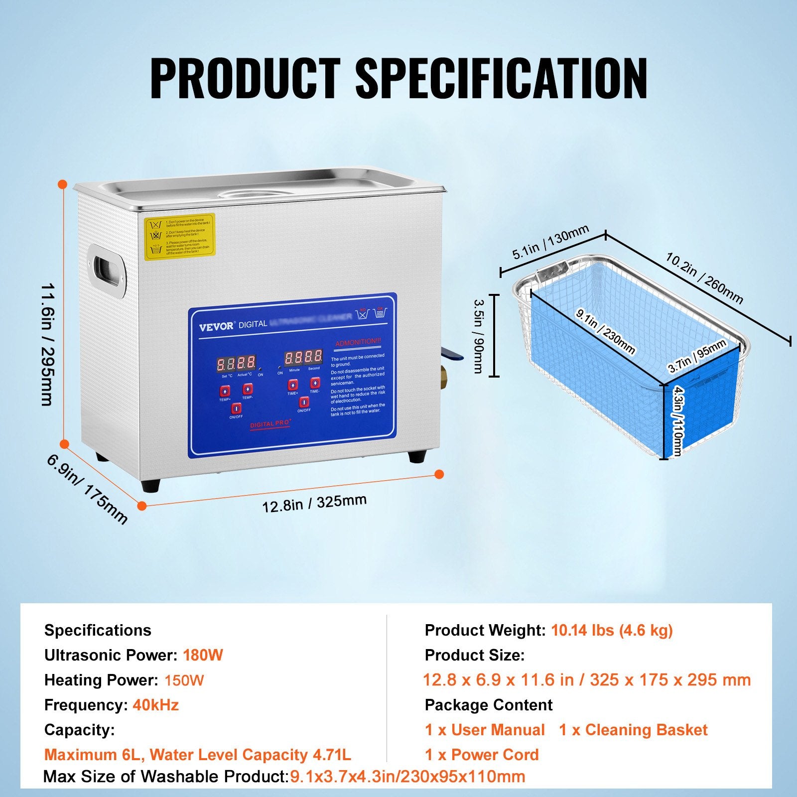 Audio Accessories: Vevor Brand New 6 Liter Stainless Steel Digital Ultrasonic Cleaner w/ Bracket & Drainage System