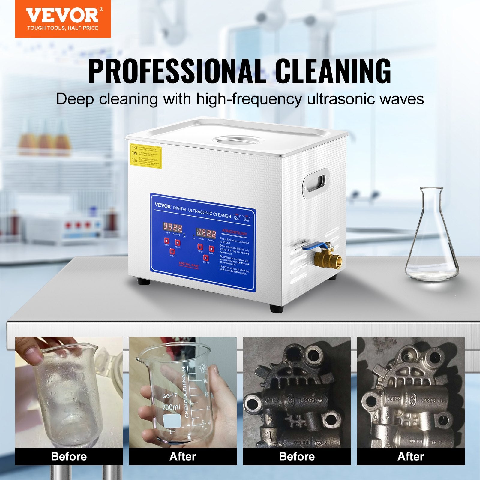 Jewellery Cleaners: VEVOR Ultrasonic Cleaner 10L Jewelry Cleaning with Digital Timer Ultrasonic Cleaning Machine for Jewellery Rings Watches Eyeglasses Dentures Coins Metal Parts Commercial and Home Use Silver